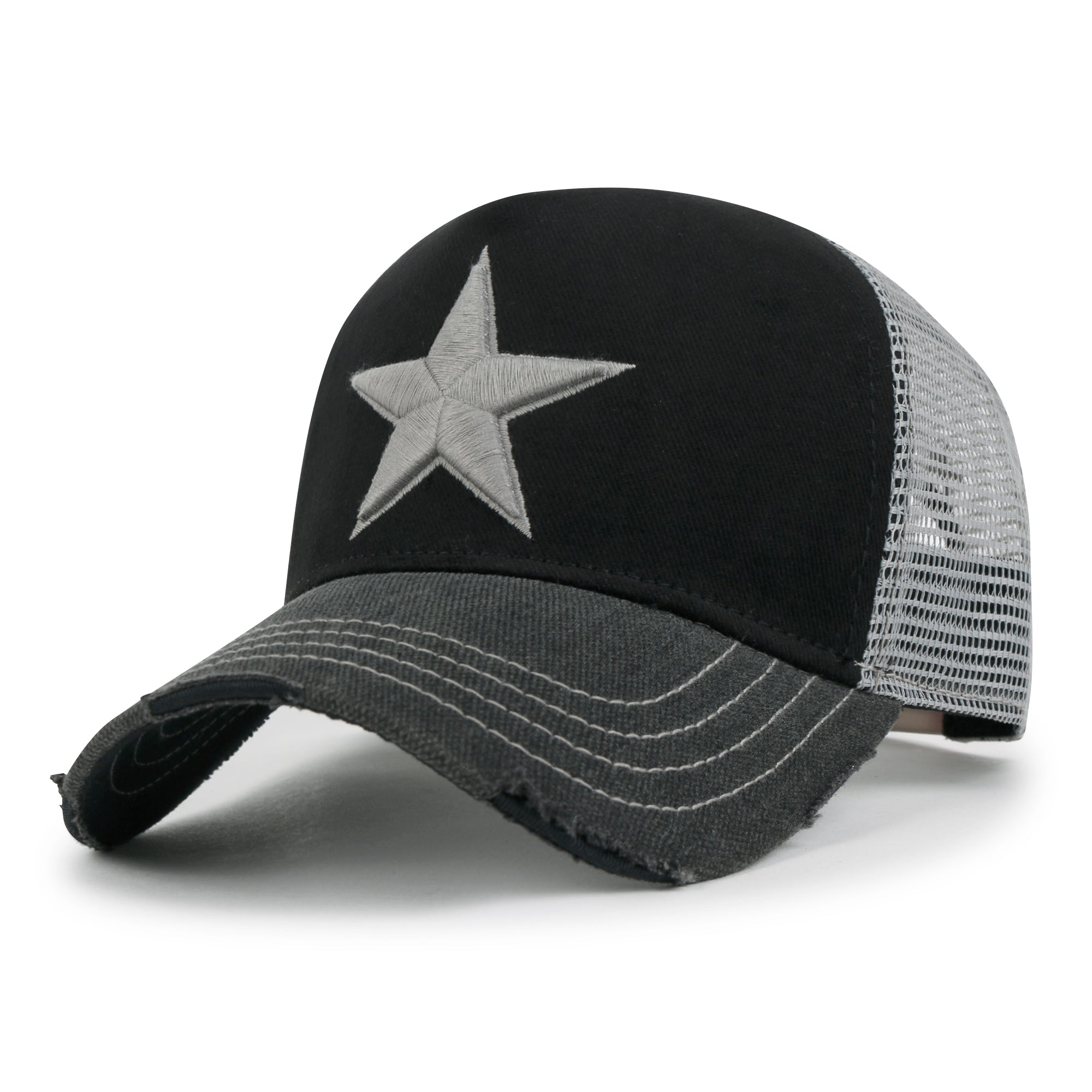 Premium Star Embroidery Structured Crown Vintage Trucker Hat