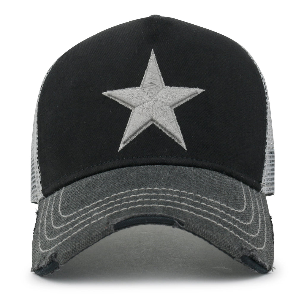 Premium Star Embroidery Structured Crown Vintage Trucker Hat
