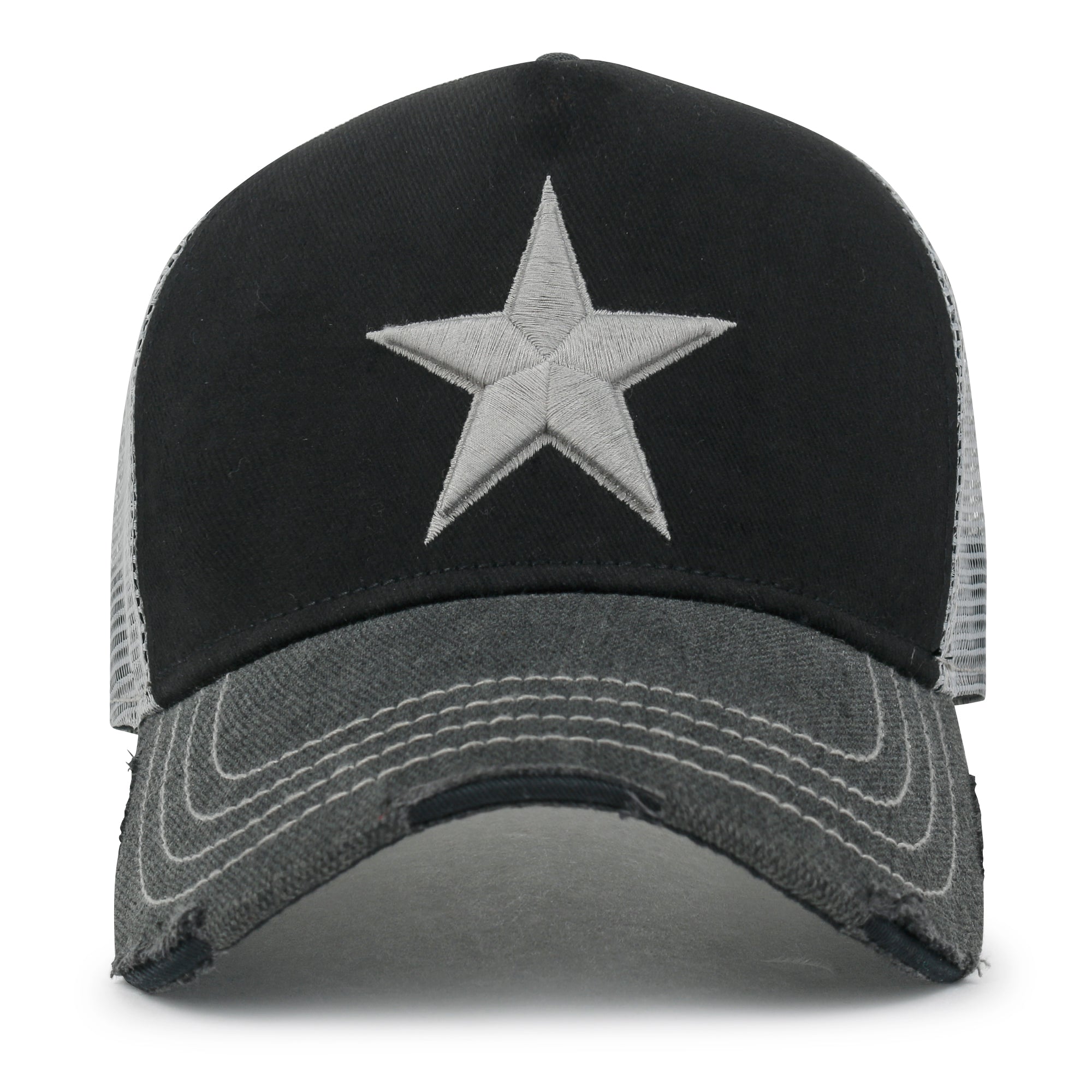 Premium Star Embroidery Structured Crown Vintage Trucker Hat