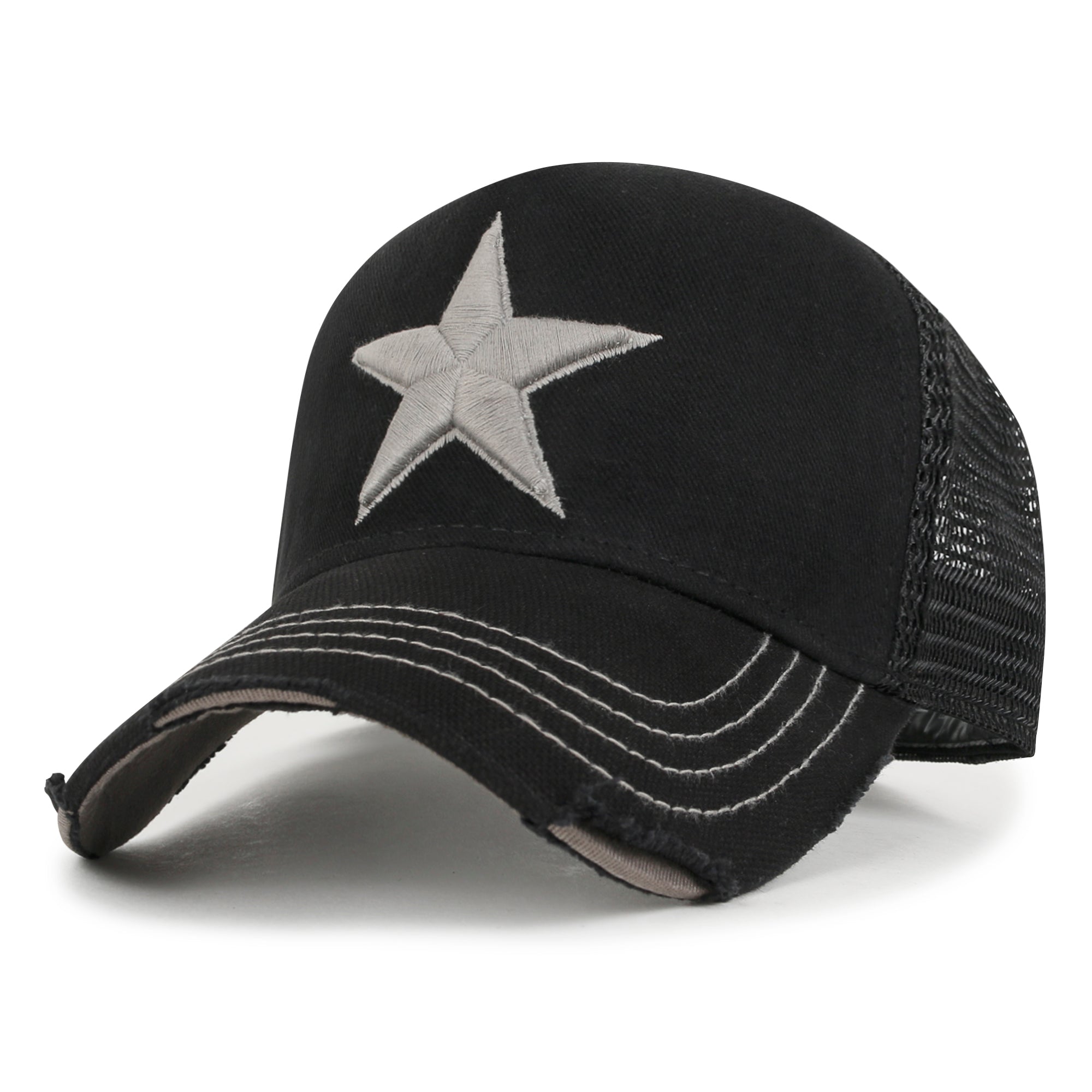 Premium Star Embroidery Structured Crown Vintage Trucker Hat