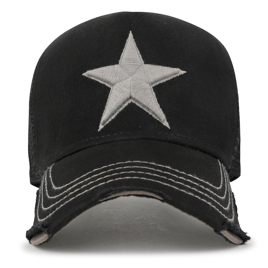 Premium Star Embroidery Structured Crown Vintage Trucker Hat