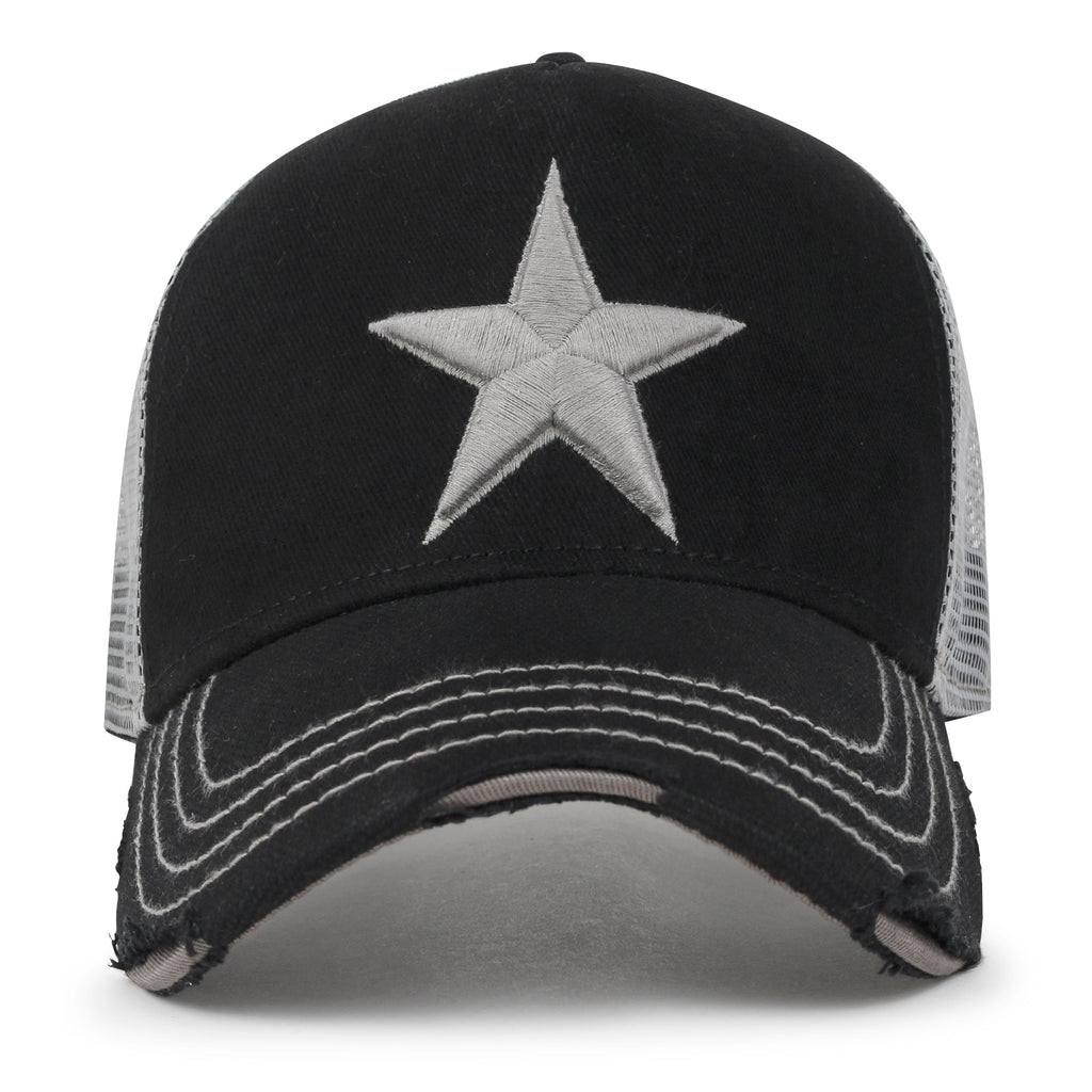 Premium Star Embroidery Structured Crown Vintage Trucker Hat