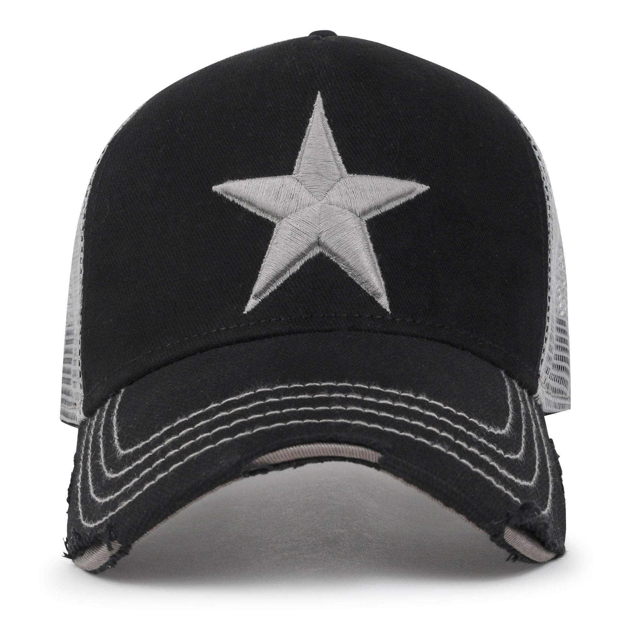 Premium Star Embroidery Structured Crown Vintage Trucker Hat