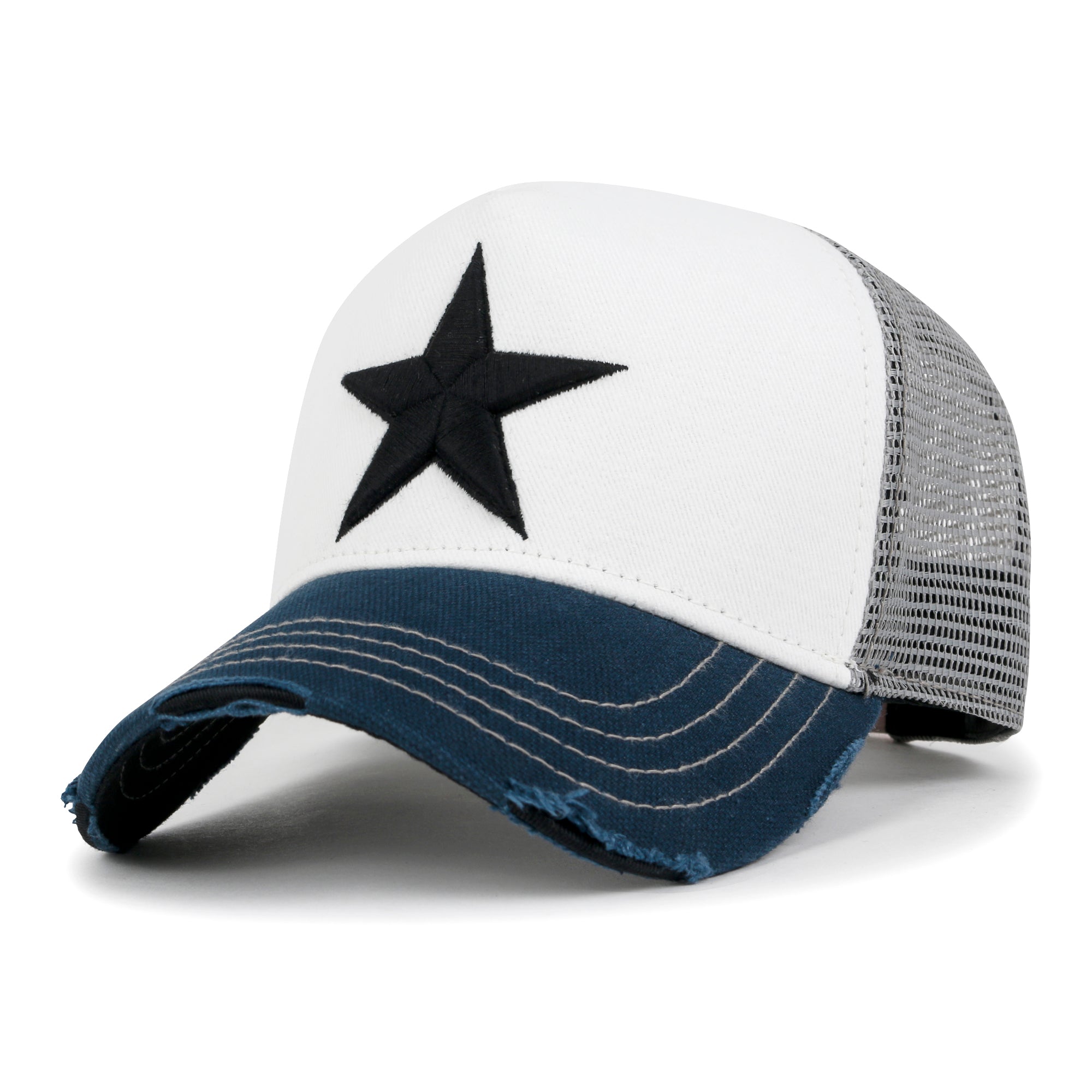 Premium Star Embroidery Structured Crown Vintage Trucker Hat