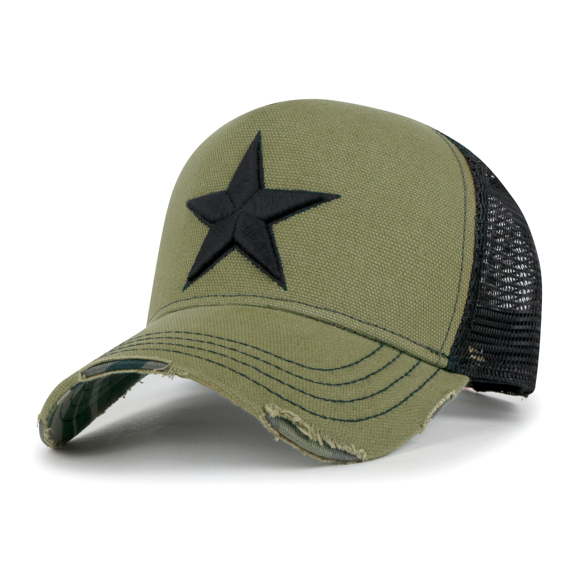 Premium Star Embroidery Structured Crown Vintage Trucker Hat