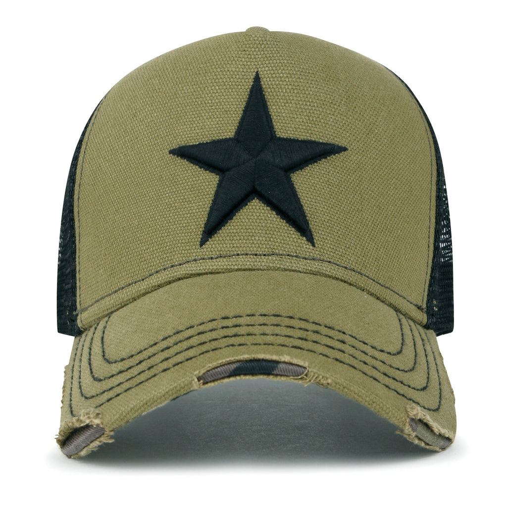 Premium Star Embroidery Structured Crown Vintage Trucker Hat