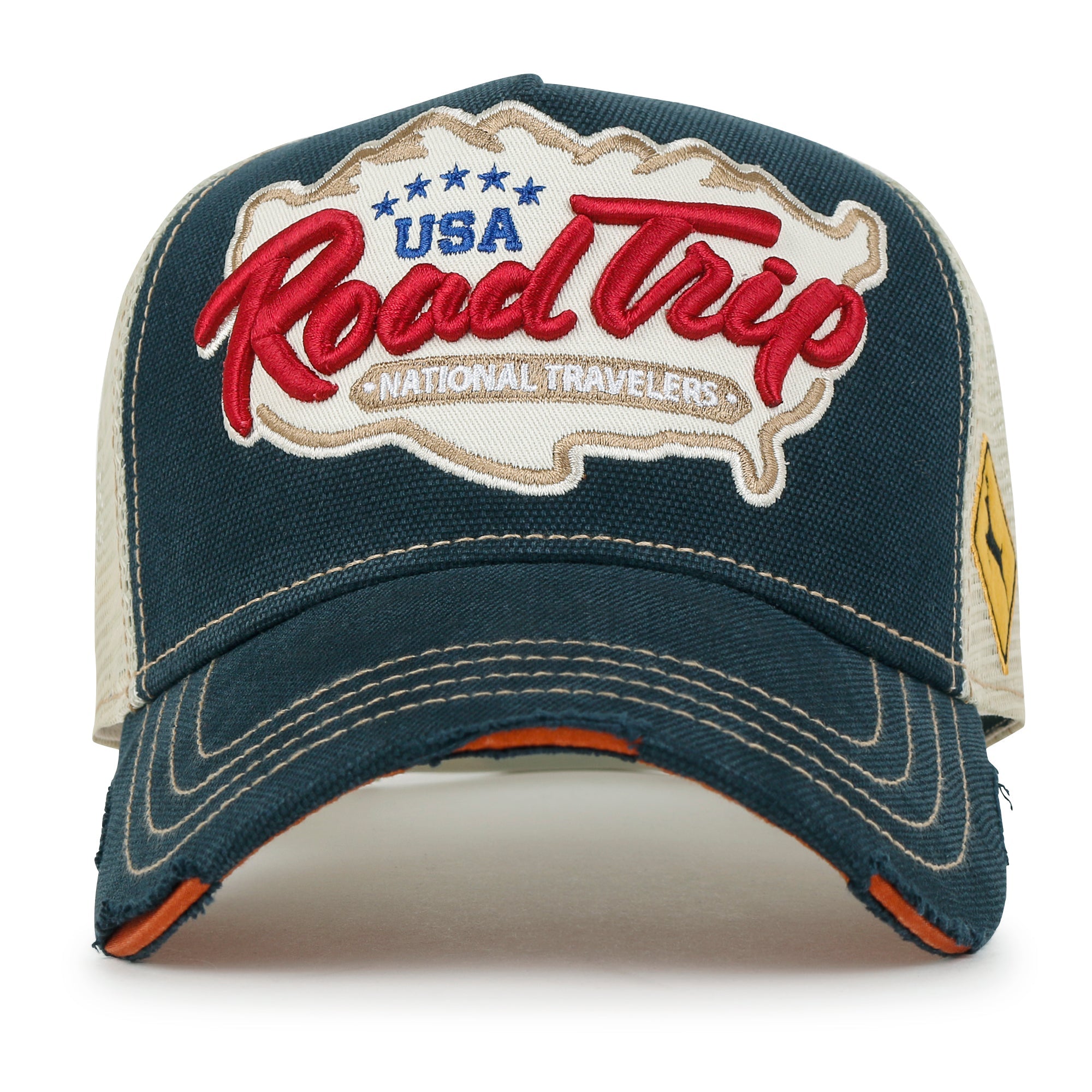 Premium ROAD TRIP Map Embroidery Trucker Hat Vintage Style Baseball Cap