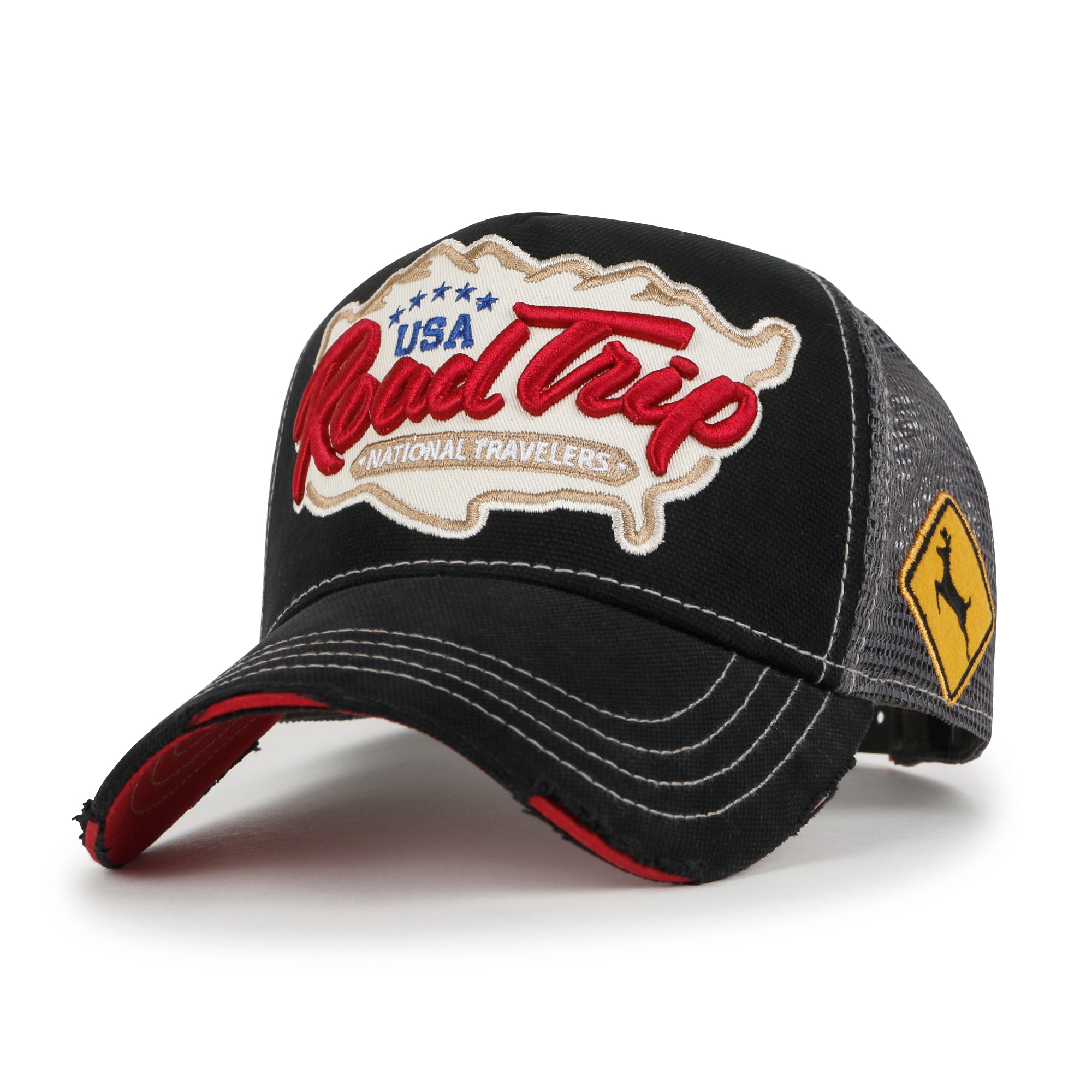 Premium ROAD TRIP Map Embroidery Trucker Hat Vintage Style Baseball Cap