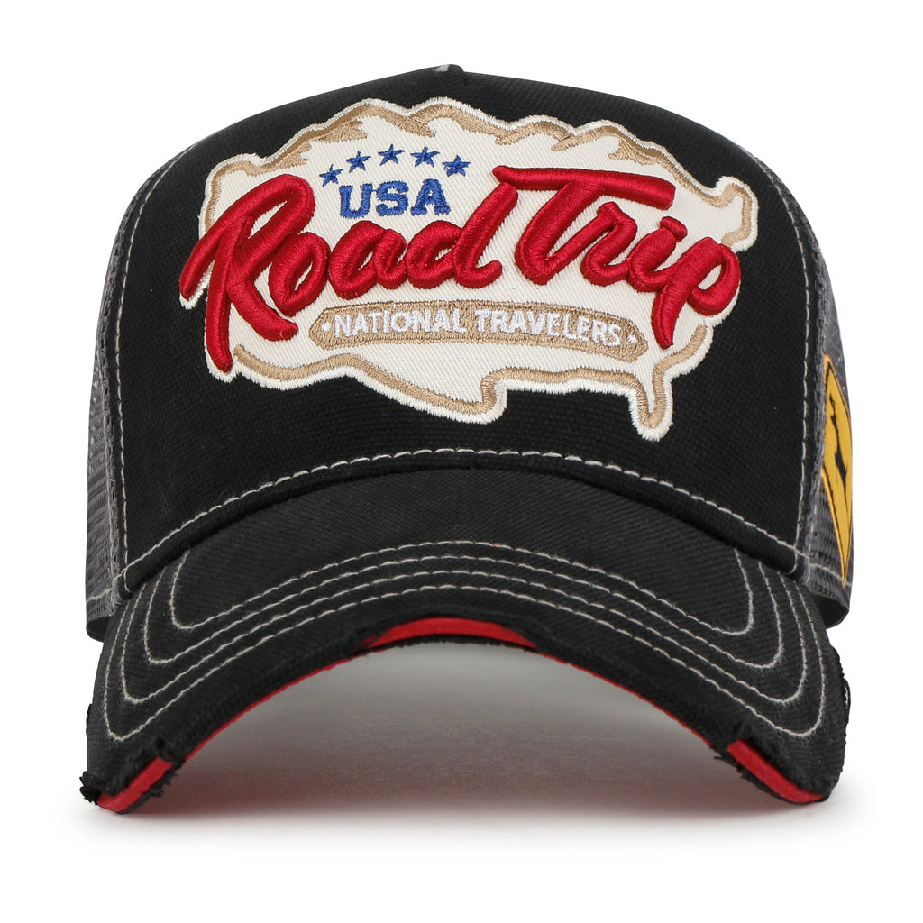 Premium ROAD TRIP Map Embroidery Trucker Hat Vintage Style Baseball Cap
