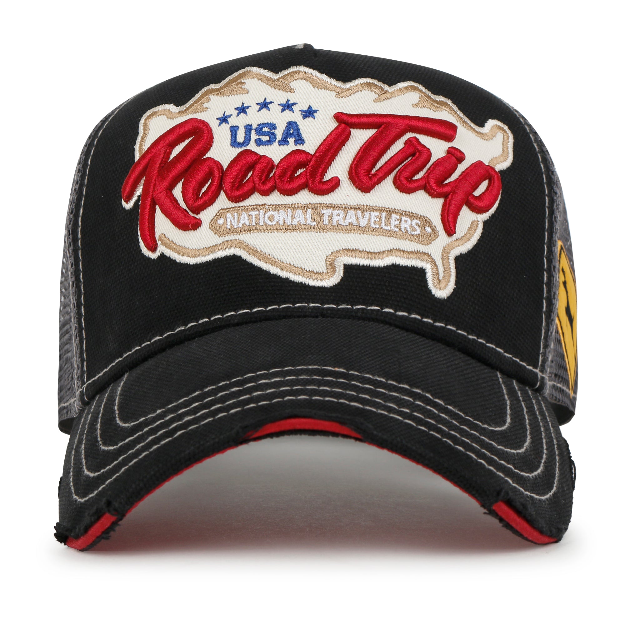 Premium ROAD TRIP Map Embroidery Trucker Hat Vintage Style Baseball Cap