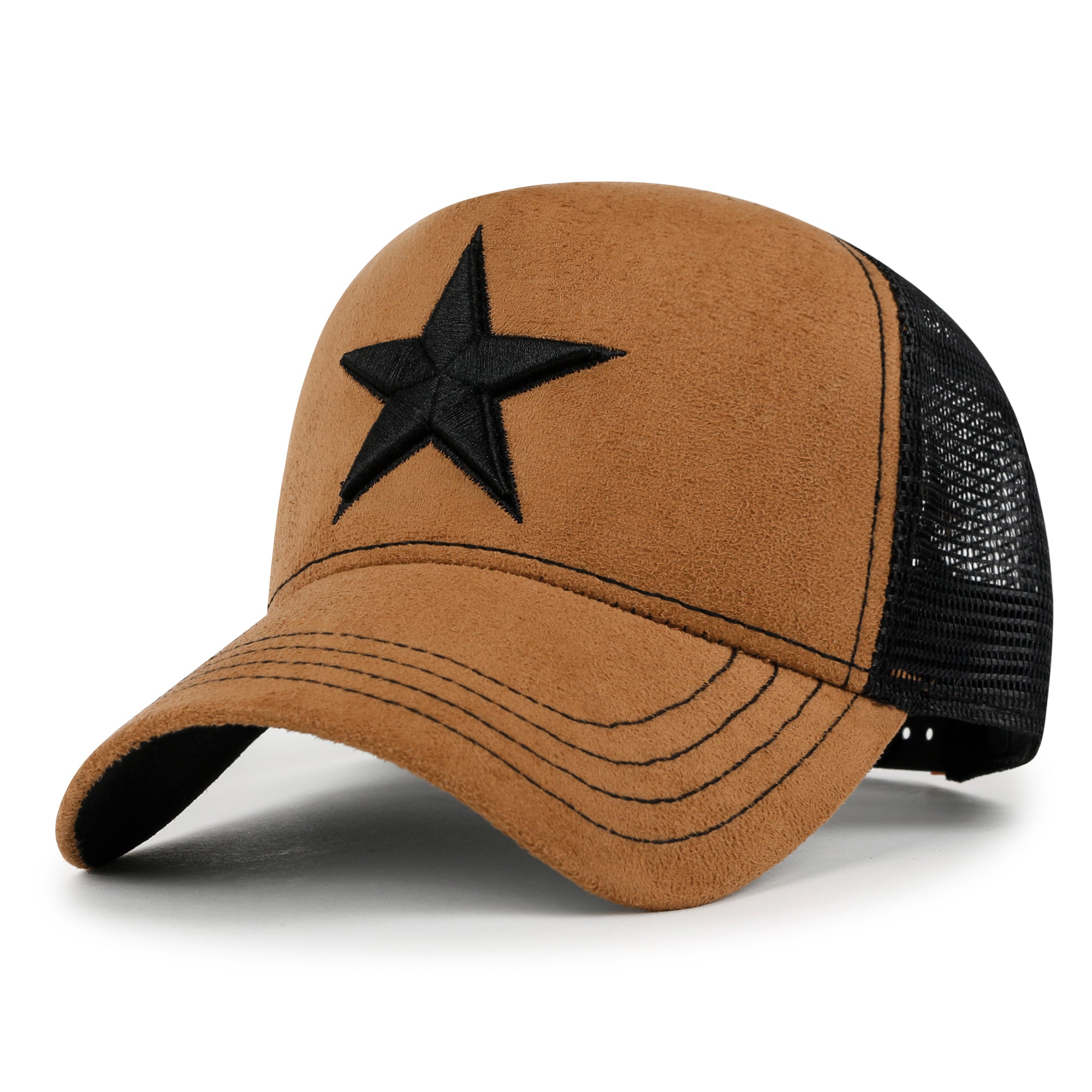 PREMIUM Star Embroidery Baseball Cap Faux Suede Trucker Hat
