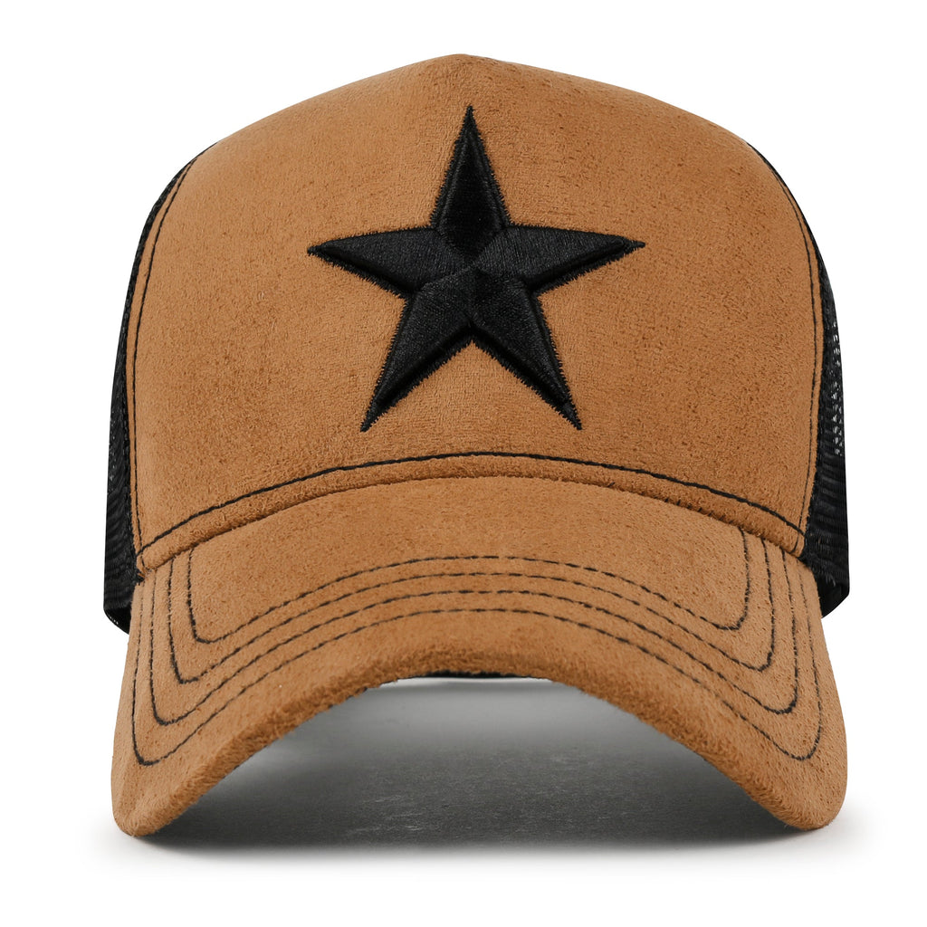 PREMIUM Star Embroidery Baseball Cap Faux Suede Trucker Hat