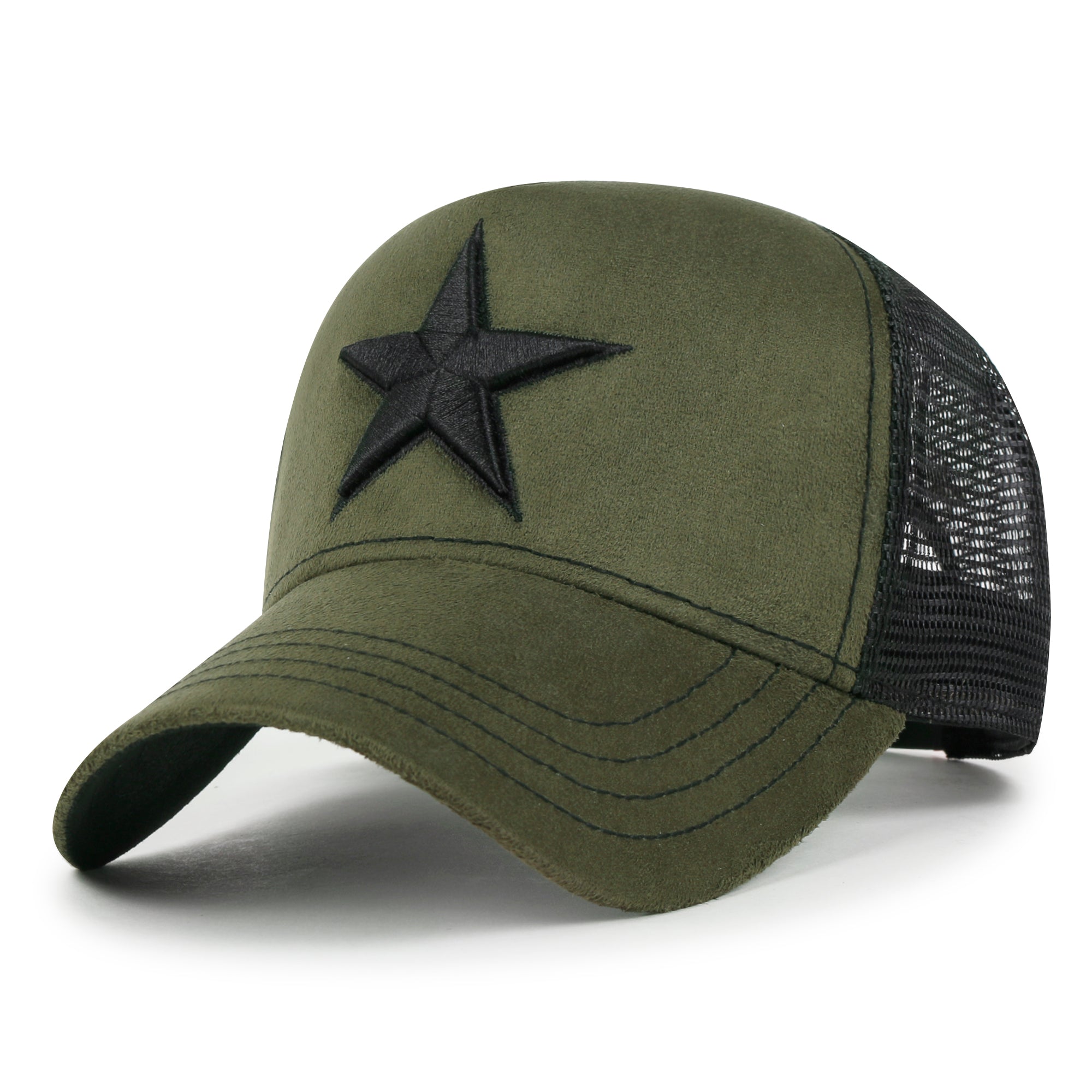PREMIUM Star Embroidery Baseball Cap Faux Suede Trucker Hat