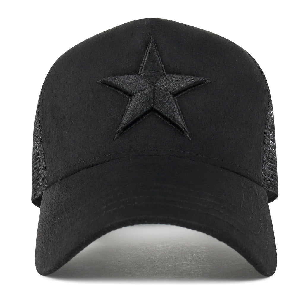 PREMIUM Star Embroidery Baseball Cap Faux Suede Trucker Hat