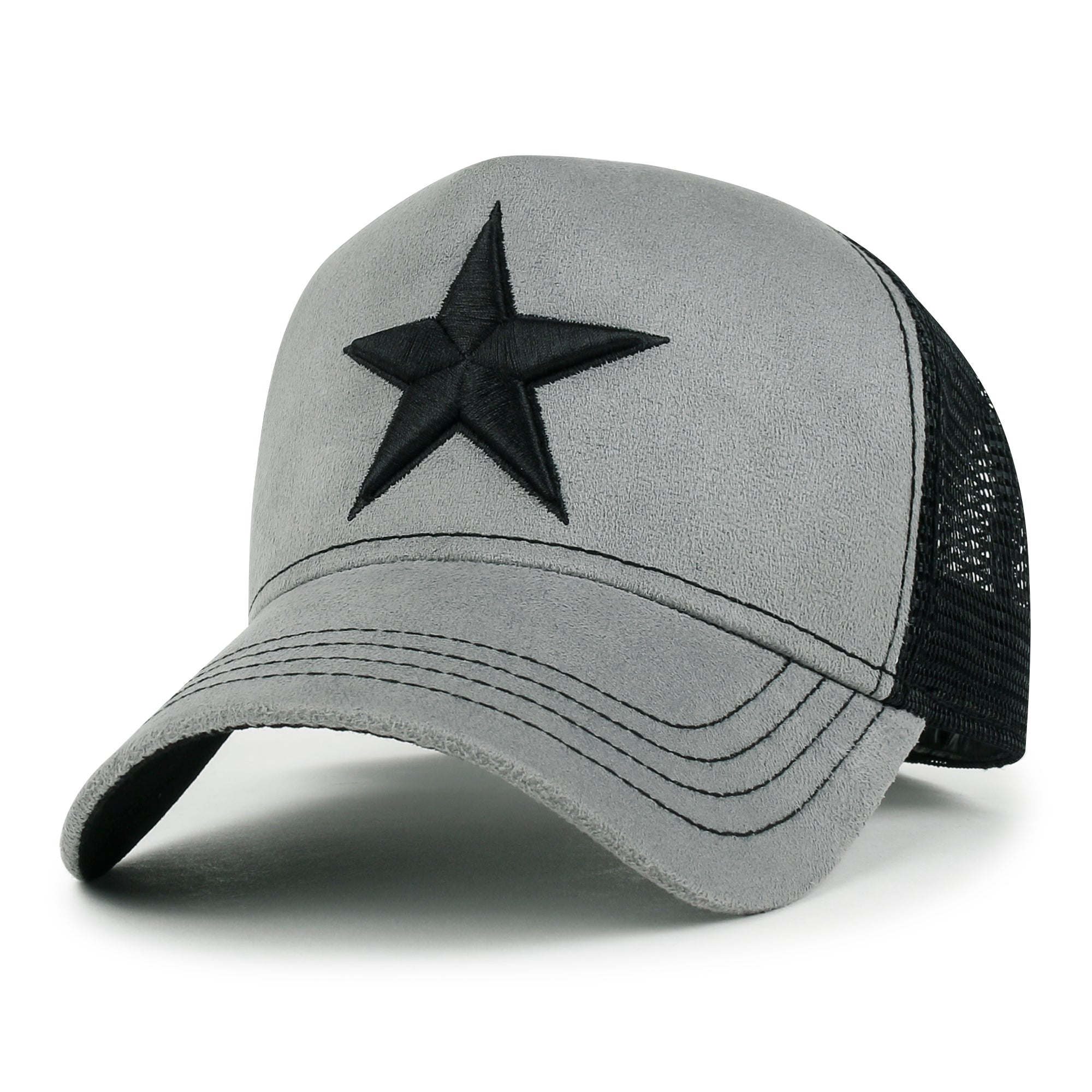 PREMIUM Star Embroidery Baseball Cap Faux Suede Trucker Hat