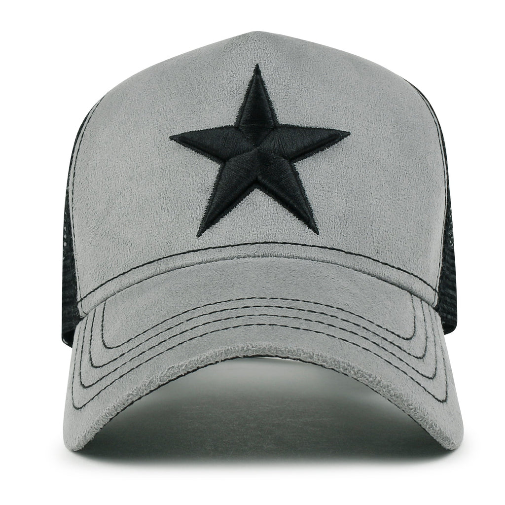 PREMIUM Star Embroidery Baseball Cap Faux Suede Trucker Hat