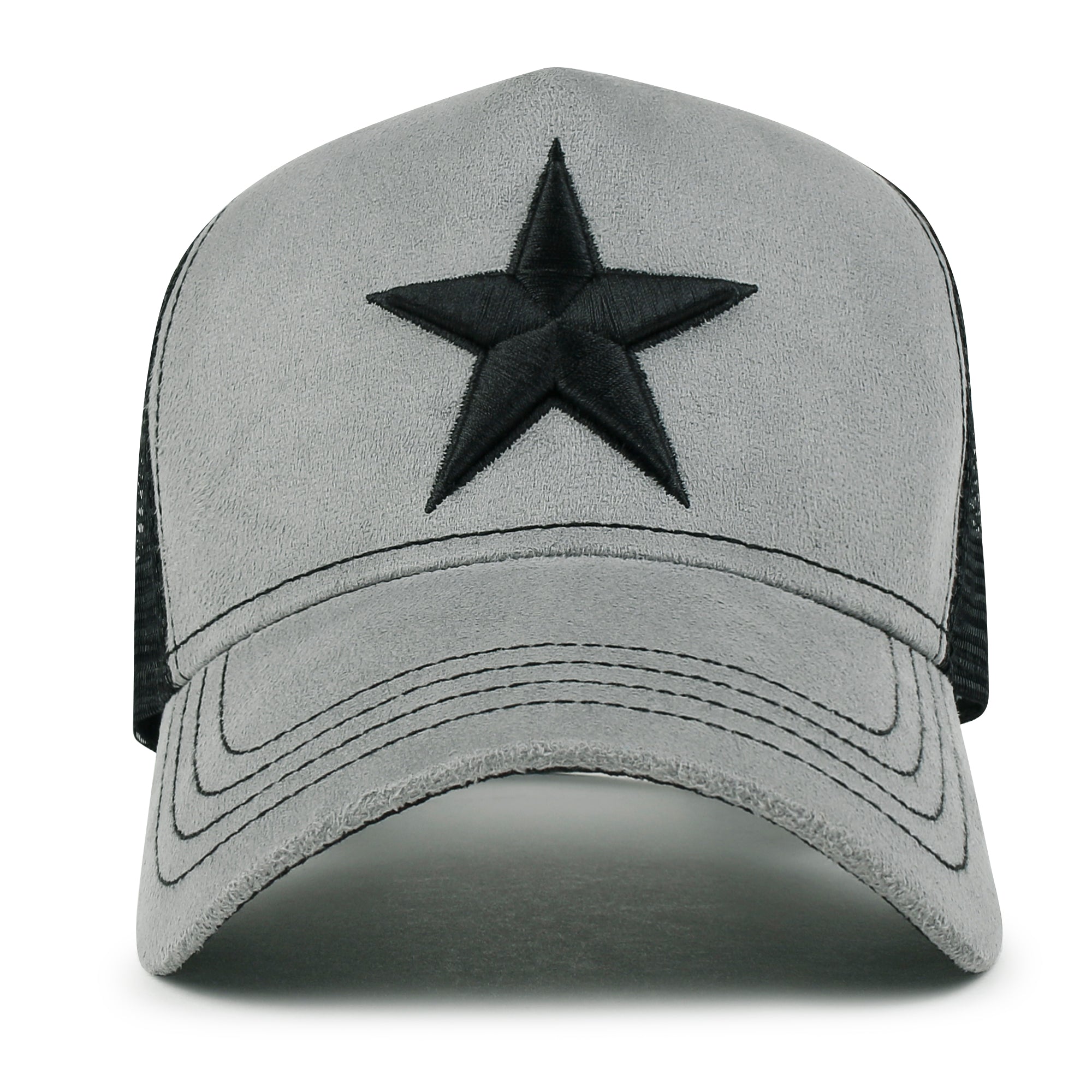 PREMIUM Star Embroidery Baseball Cap Faux Suede Trucker Hat