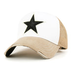 PREMIUM Faux Leather Star Patch Baseball Cap Cotton Vintage Trucker Hat