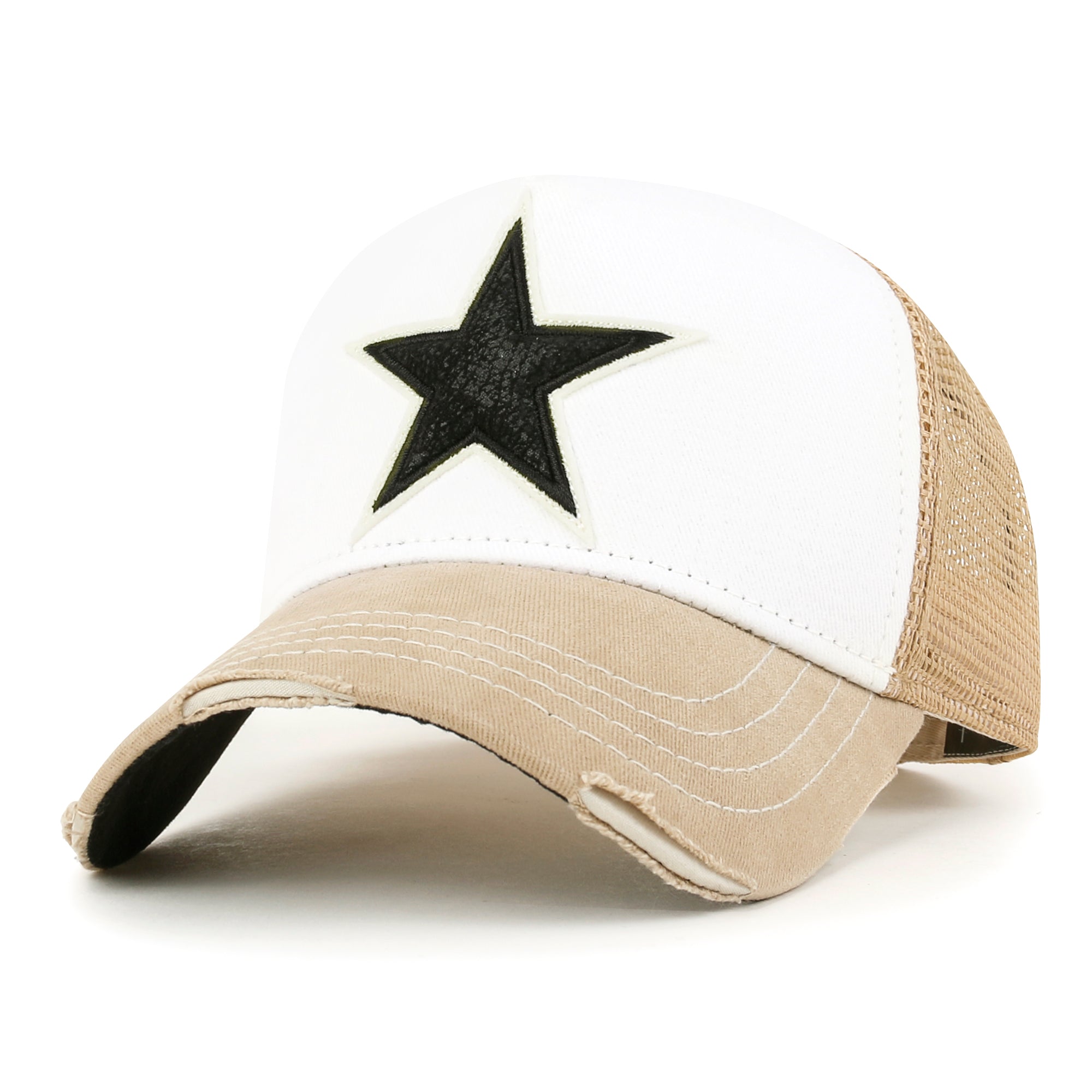 PREMIUM Faux Leather Star Patch Baseball Cap Cotton Vintage Trucker Hat