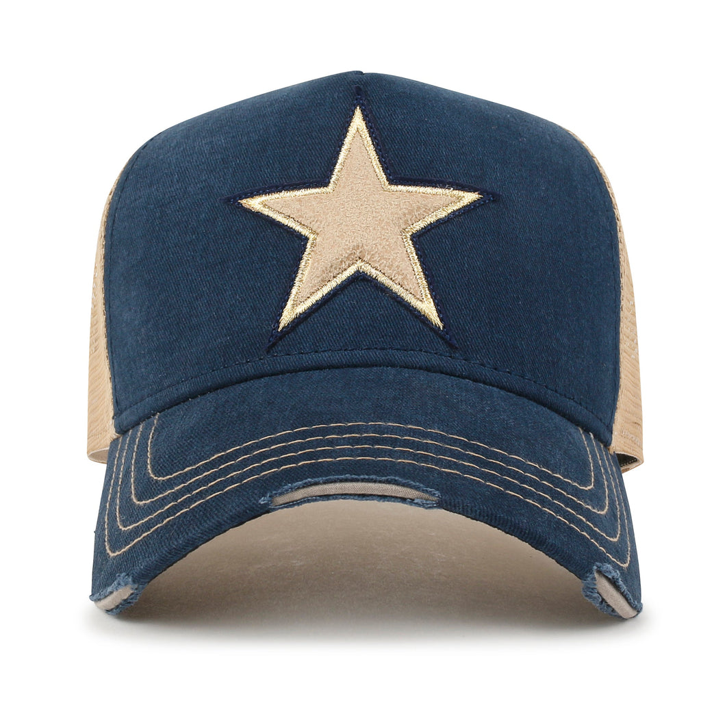 PREMIUM Faux Leather Star Patch Baseball Cap Cotton Vintage Trucker Hat