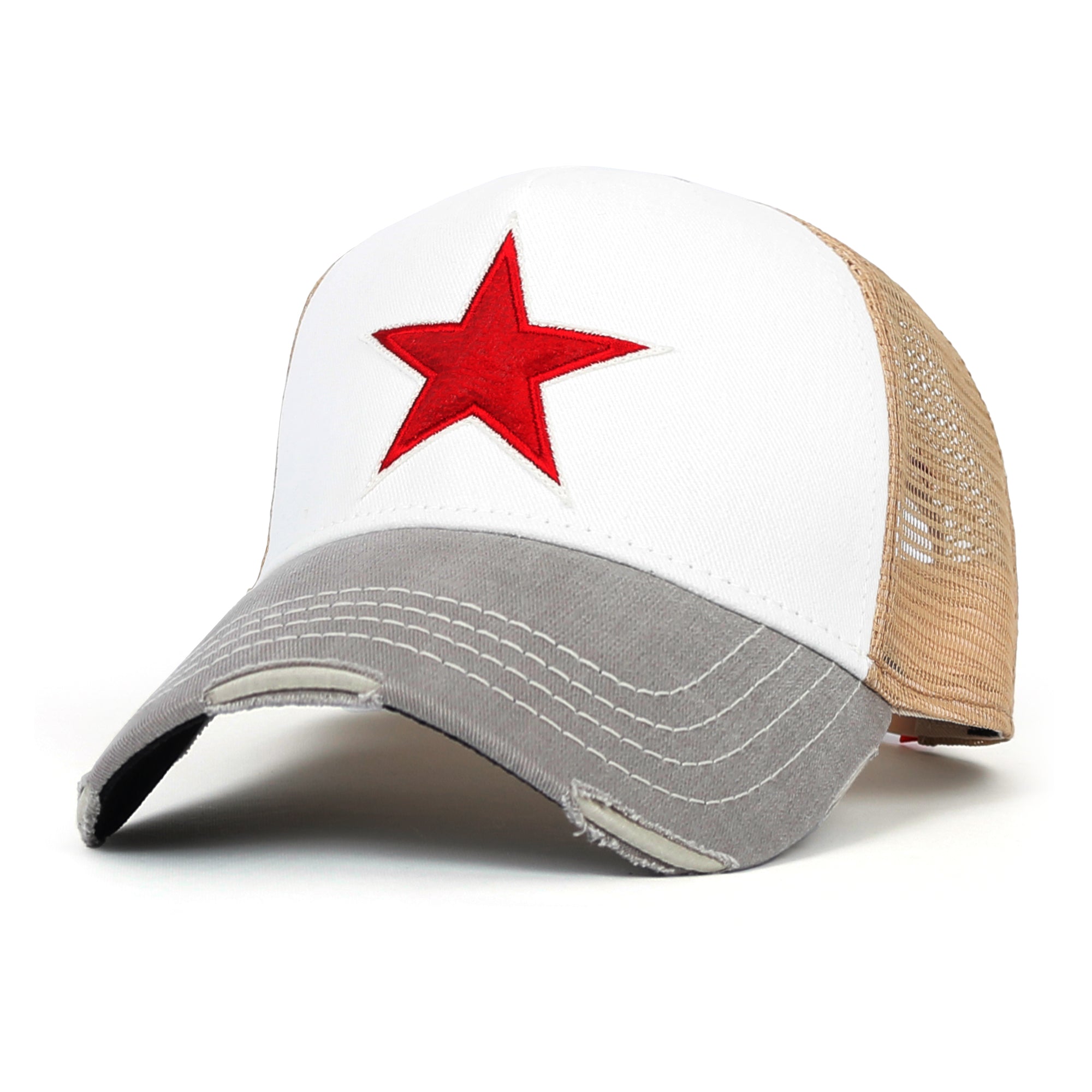 PREMIUM Faux Leather Star Patch Baseball Cap Cotton Vintage Trucker Hat