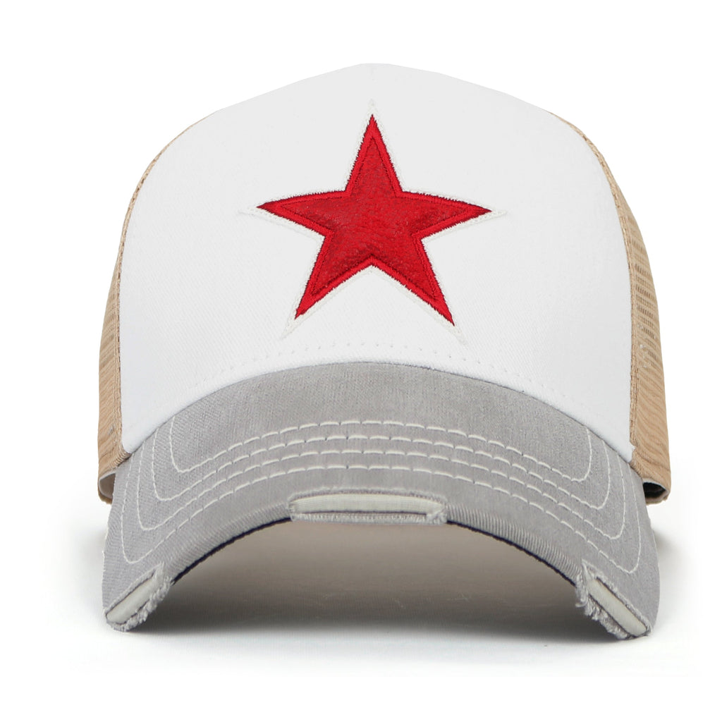 PREMIUM Faux Leather Star Patch Baseball Cap Cotton Vintage Trucker Hat