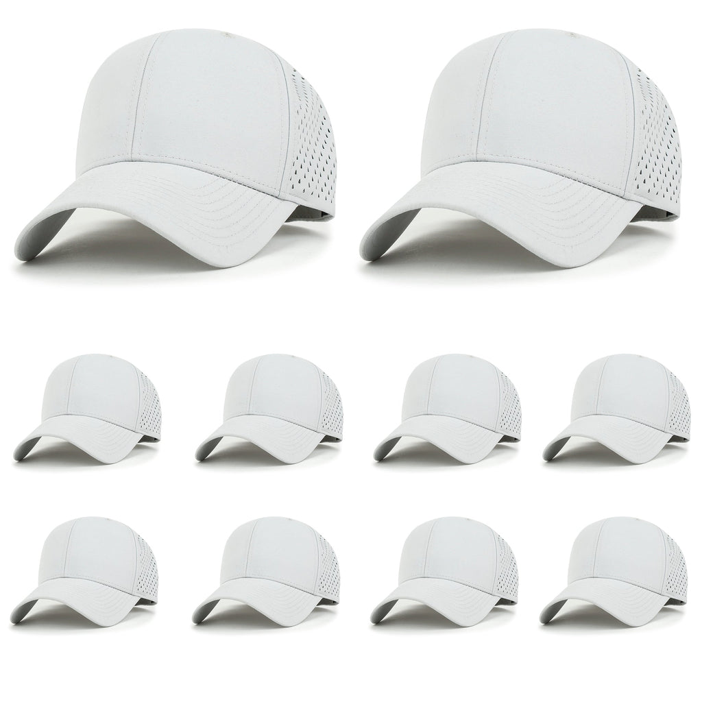 10 Bulk Pack Blank Six Panel Basic Baseball Cap Laser Cut Hole Back Hat