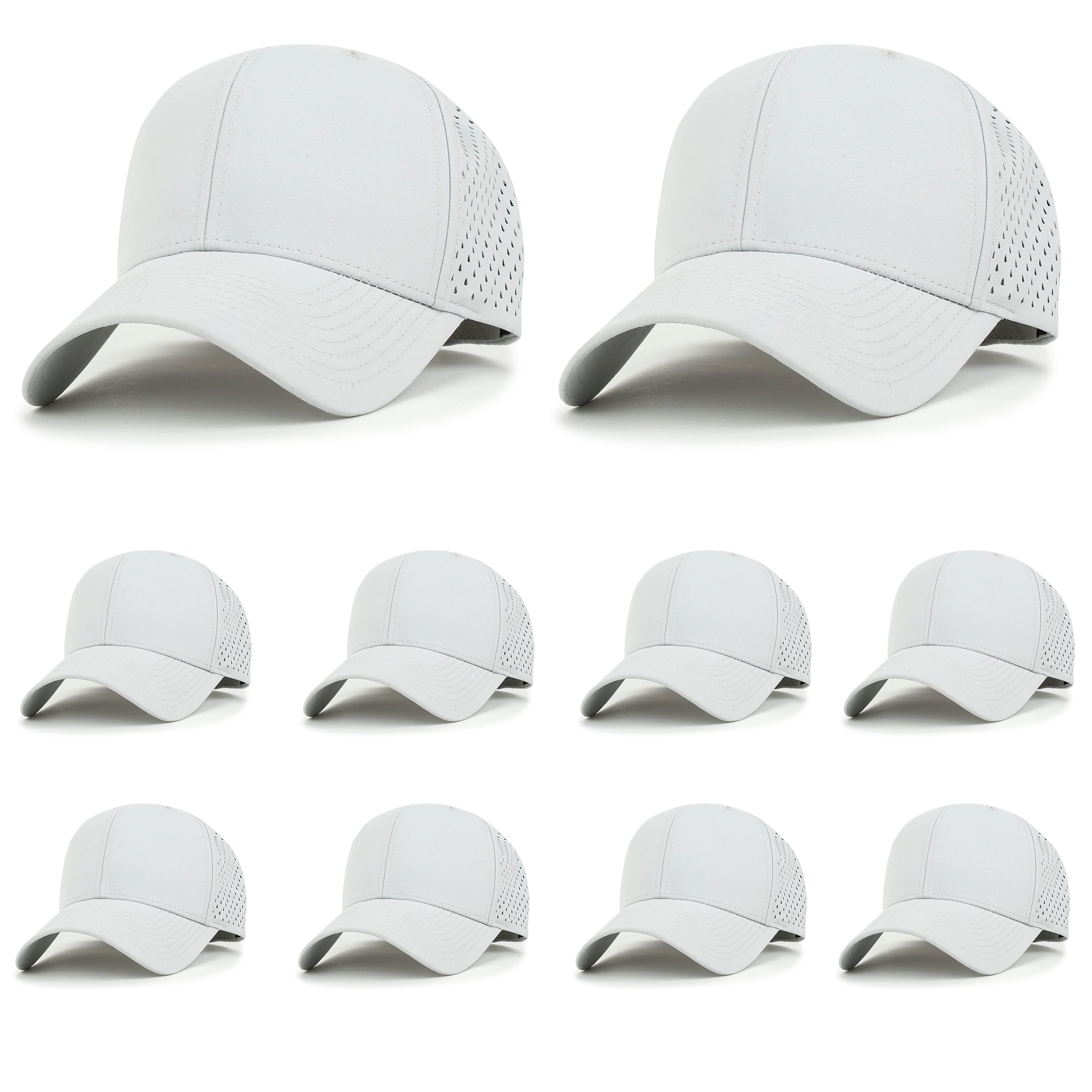 10 Bulk Pack Blank Six Panel Basic Baseball Cap Laser Cut Hole Back Hat