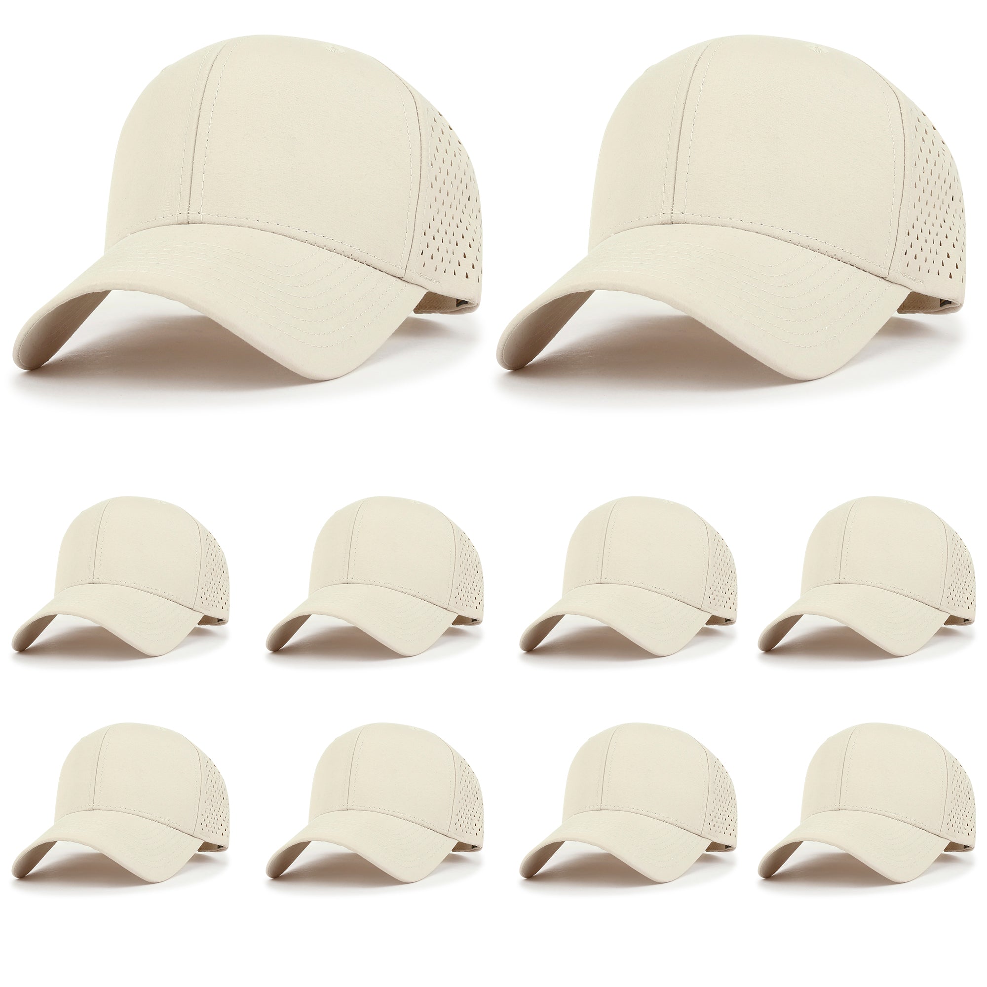 10 Bulk Pack Blank Six Panel Basic Baseball Cap Laser Cut Hole Back Hat