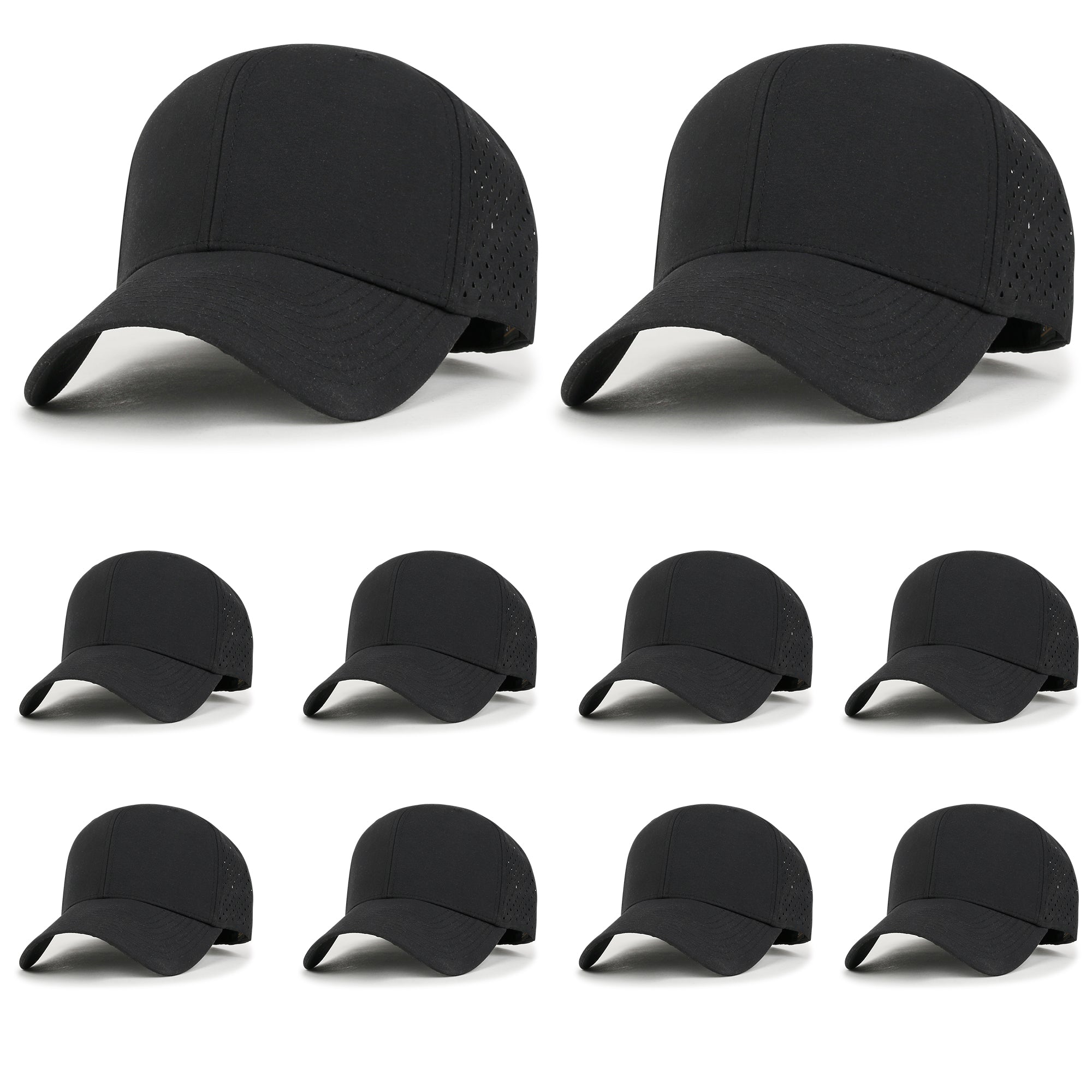 10 Bulk Pack Blank Six Panel Basic Baseball Cap Laser Cut Hole Back Hat
