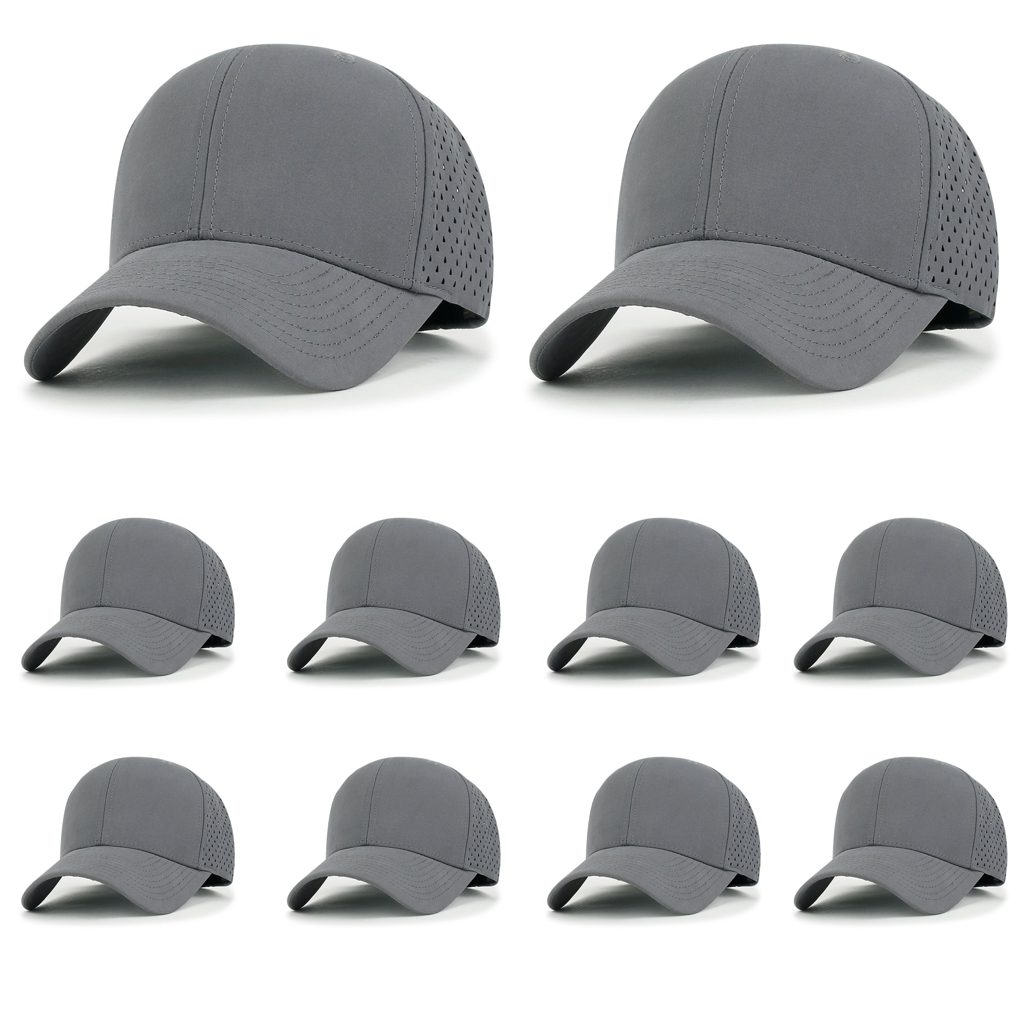 10 Bulk Pack Blank Six Panel Basic Baseball Cap Laser Cut Hole Back Hat
