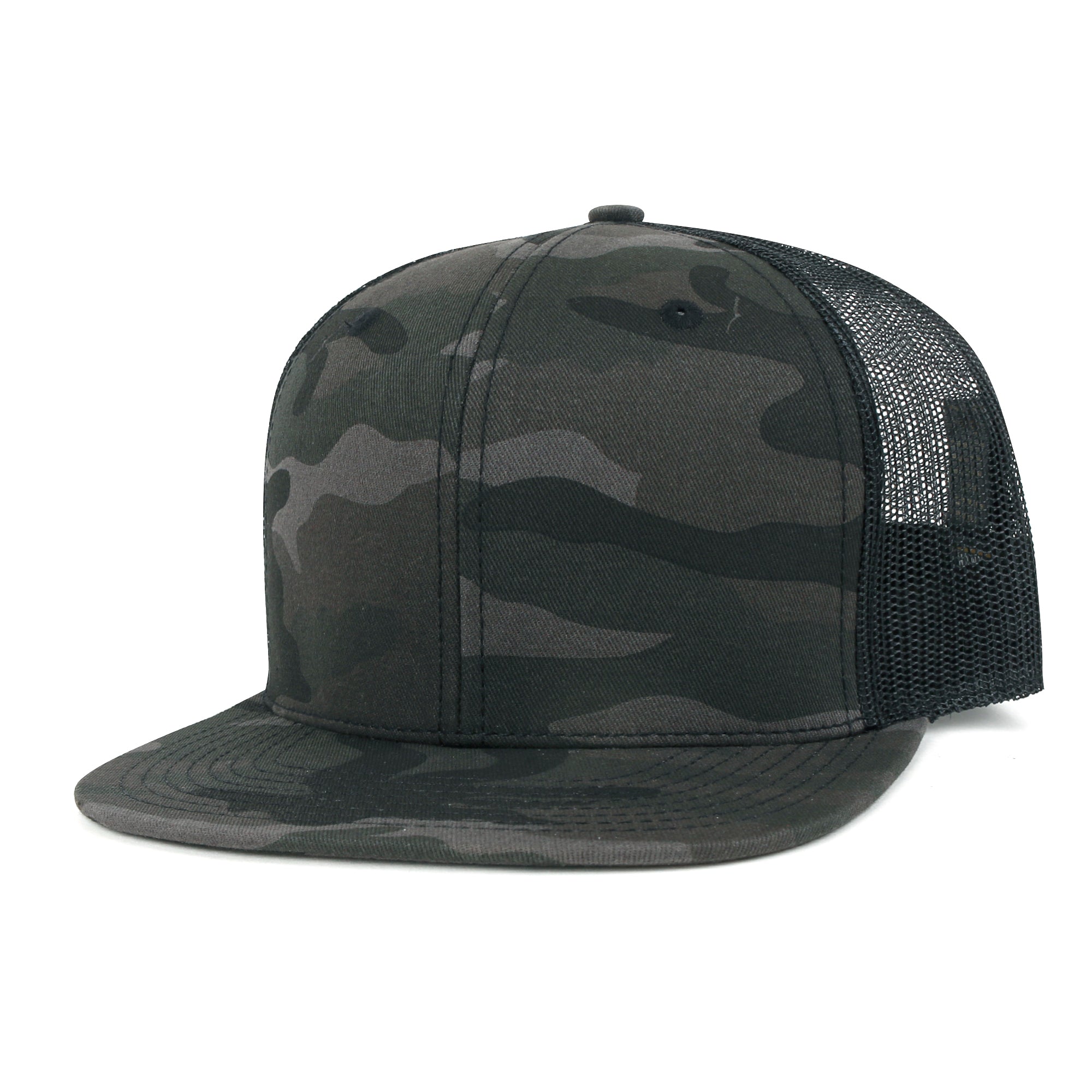Blank Six Panel Mesh Back Baseball Cap Basic Snap Back Flat Brim Hat