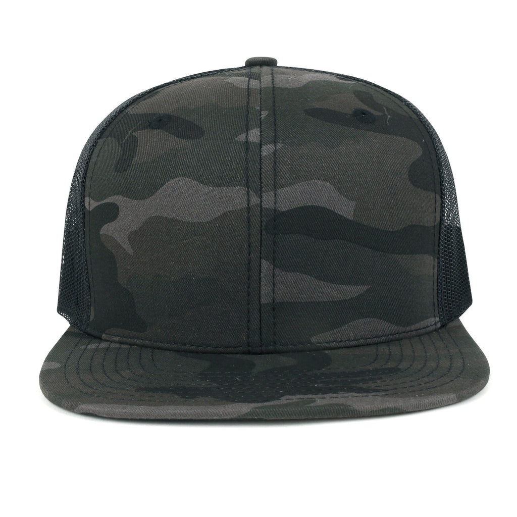 Blank Six Panel Mesh Back Baseball Cap Basic Snap Back Flat Brim Hat