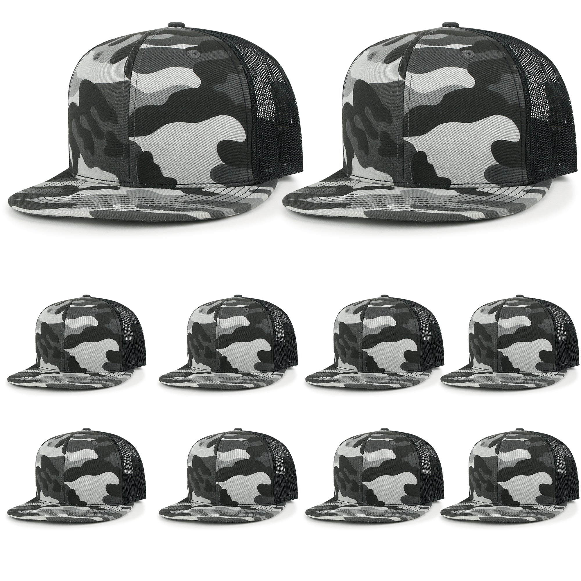10 Bulk Pack Blank Six Panel Mesh Back Baseball Cap Basic Trucker Hat