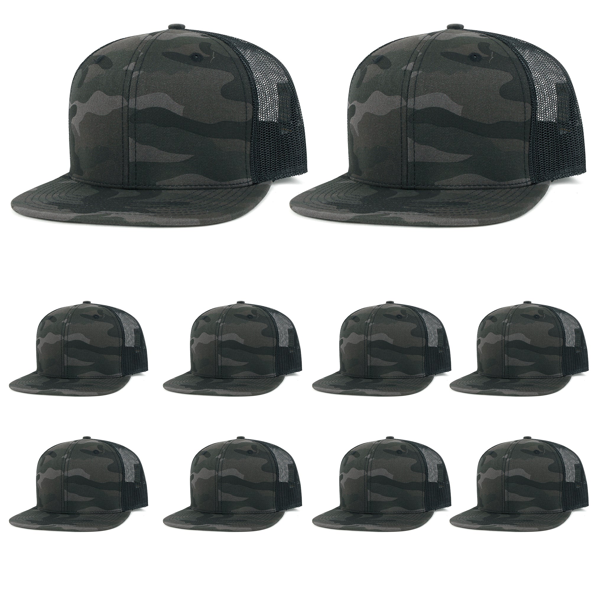10 Bulk Pack Blank Six Panel Mesh Back Baseball Cap Basic Trucker Hat