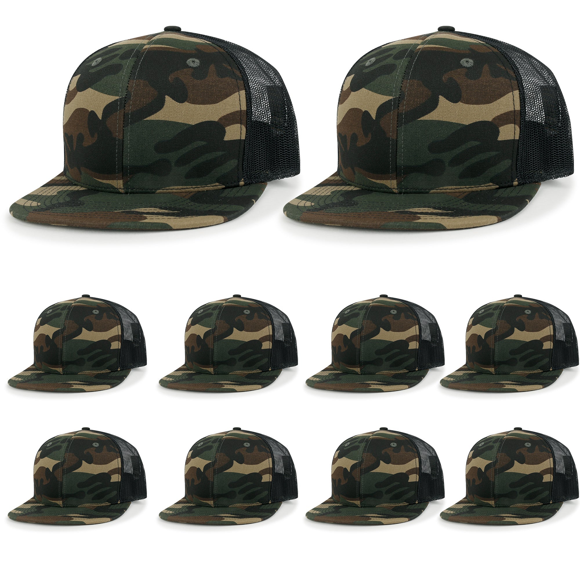 10 Bulk Pack Blank Six Panel Mesh Back Baseball Cap Basic Trucker Hat