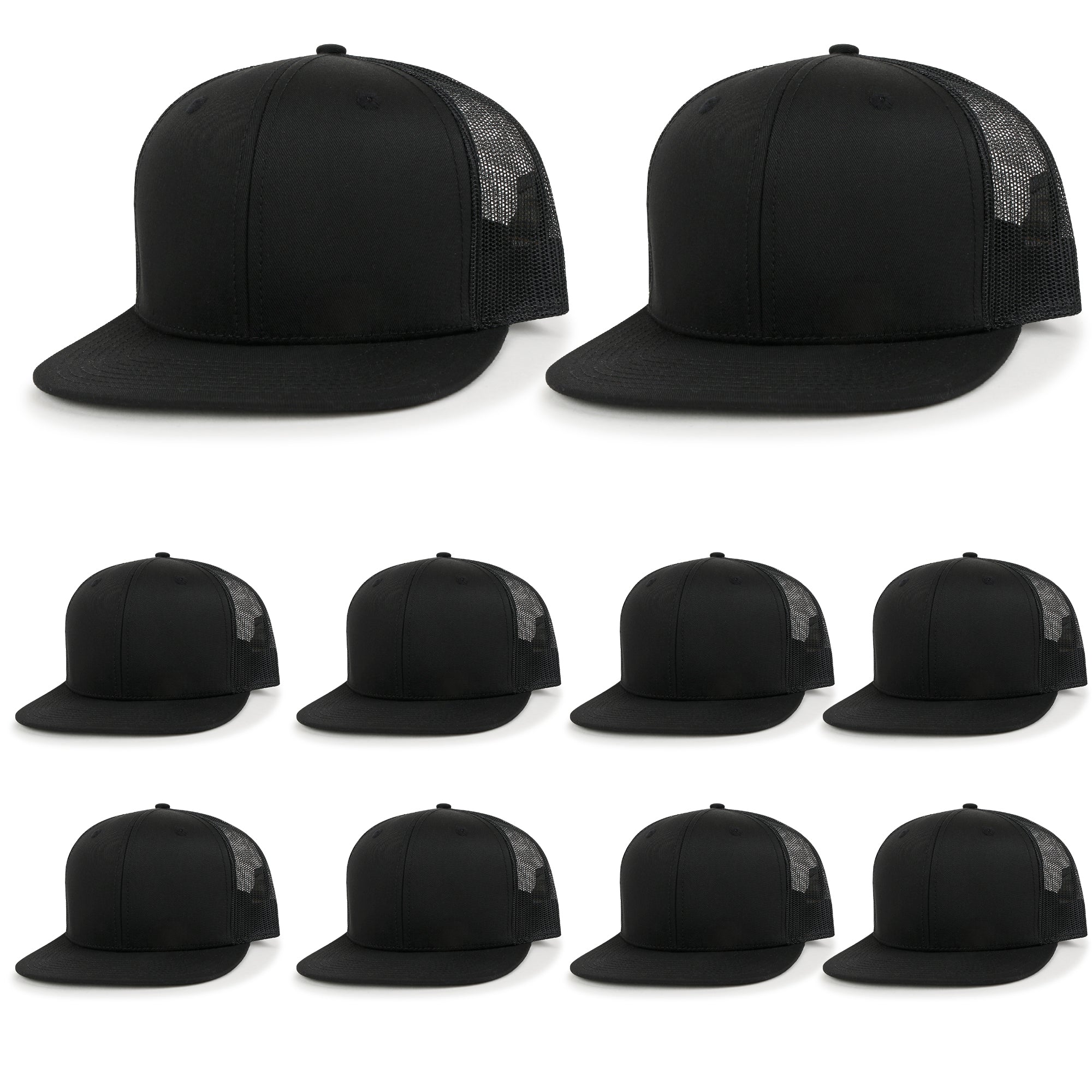 10 Bulk Pack Blank Six Panel Mesh Back Baseball Cap Basic Trucker Hat