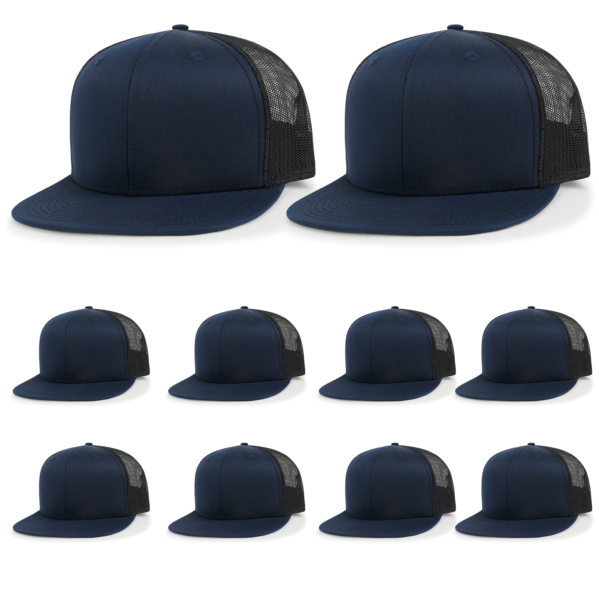 10 Bulk Pack Blank Six Panel Mesh Back Baseball Cap Basic Trucker Hat