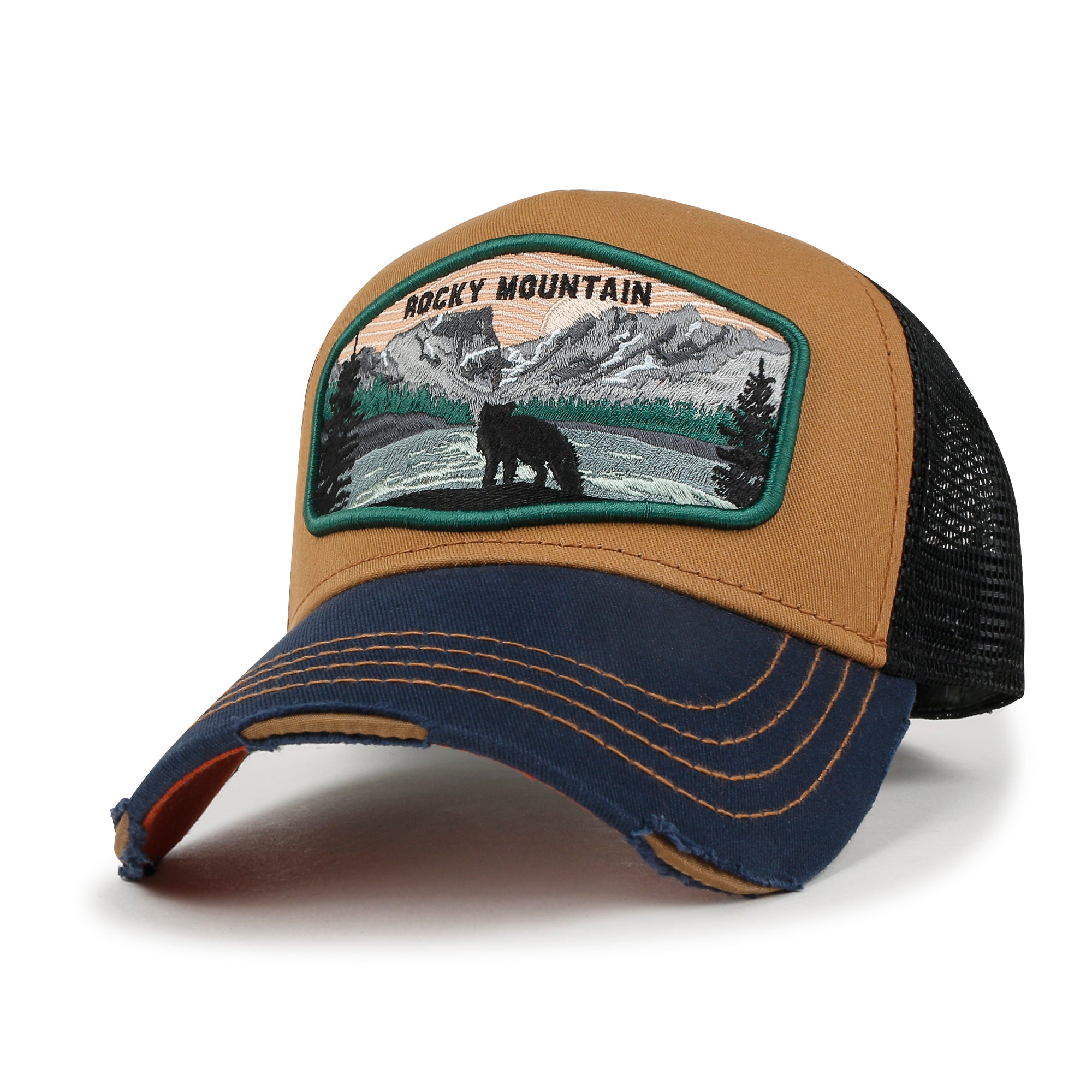 Premium Rocky Mountain Embroidery Baseball Cap Structured Trucker Hat