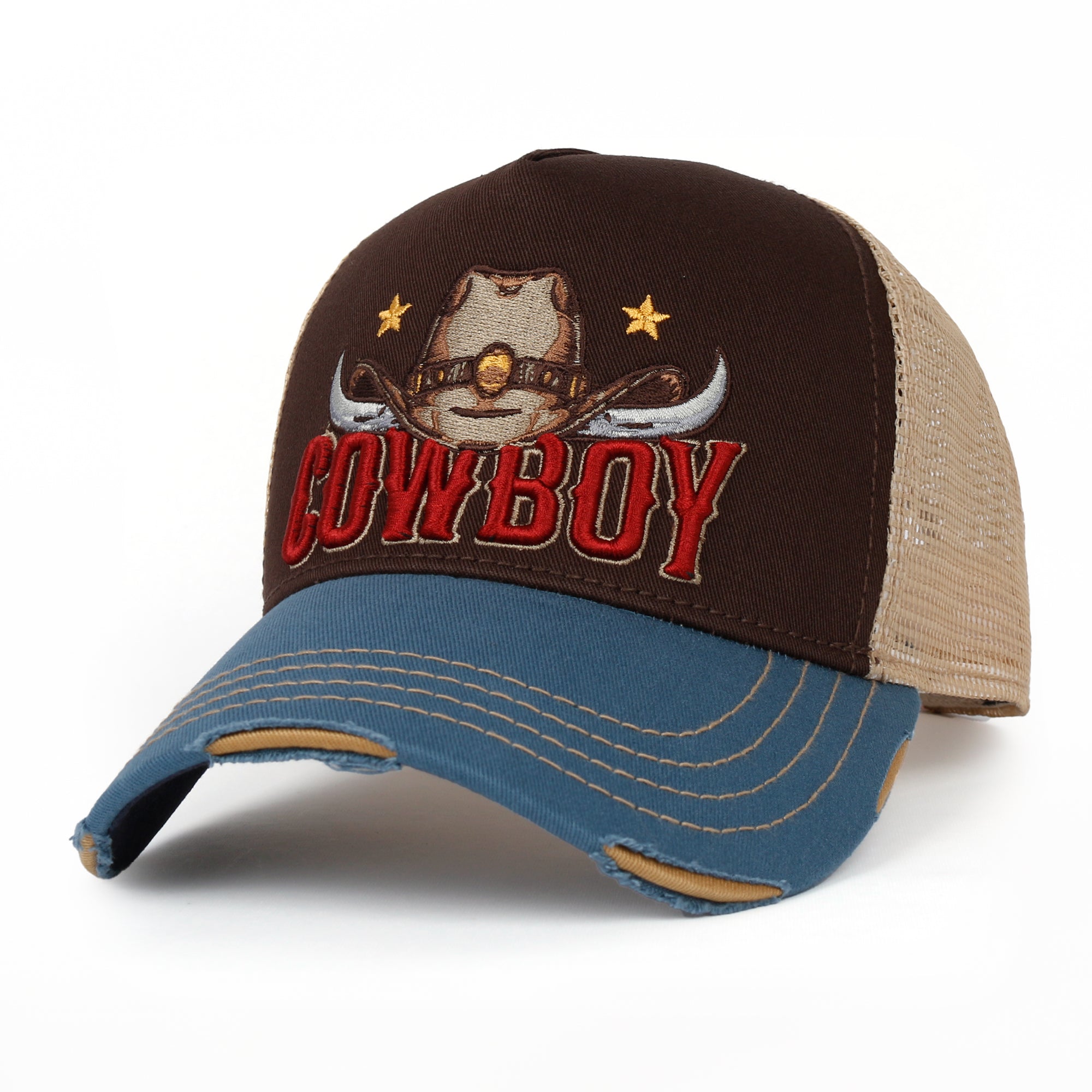 PREMIUM Cowboy Wild West Vintage Baseball Cap Structured Trucker Hat