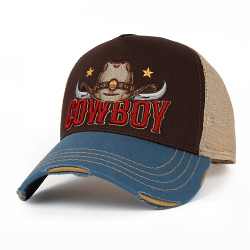 PREMIUM Cowboy Wild West Vintage Baseball Cap Structured Trucker Hat