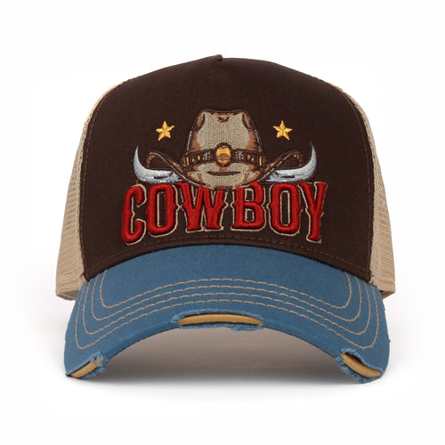 PREMIUM Cowboy Wild West Vintage Baseball Cap Structured Trucker Hat