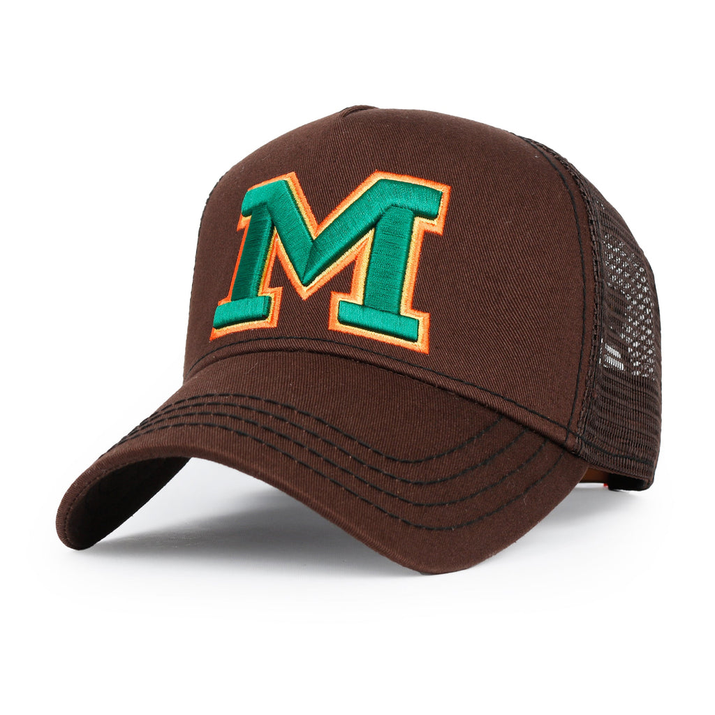 PREMIUM Letter M Embroidered Cotton Trucker Cap Varsity Baseball Cap