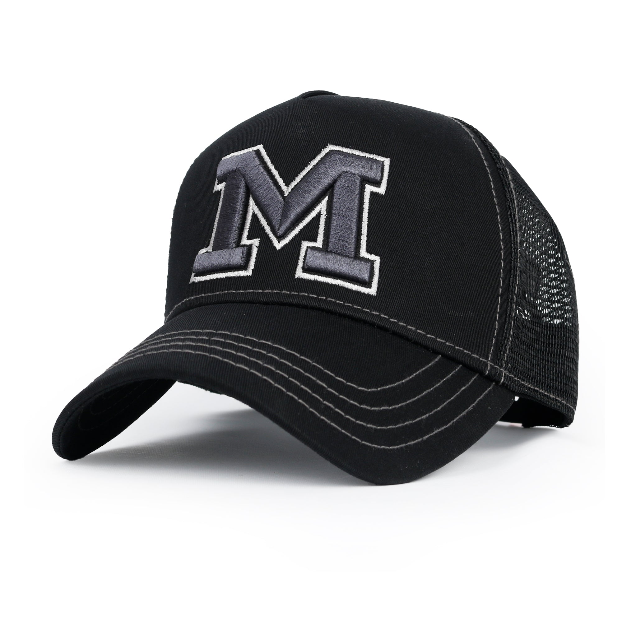 PREMIUM Letter M Embroidered Cotton Trucker Cap Varsity Baseball Cap