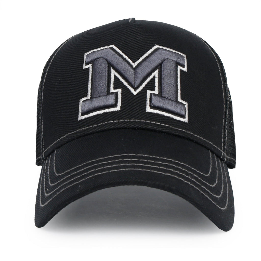 PREMIUM Letter M Embroidered Cotton Trucker Cap Varsity Baseball Cap