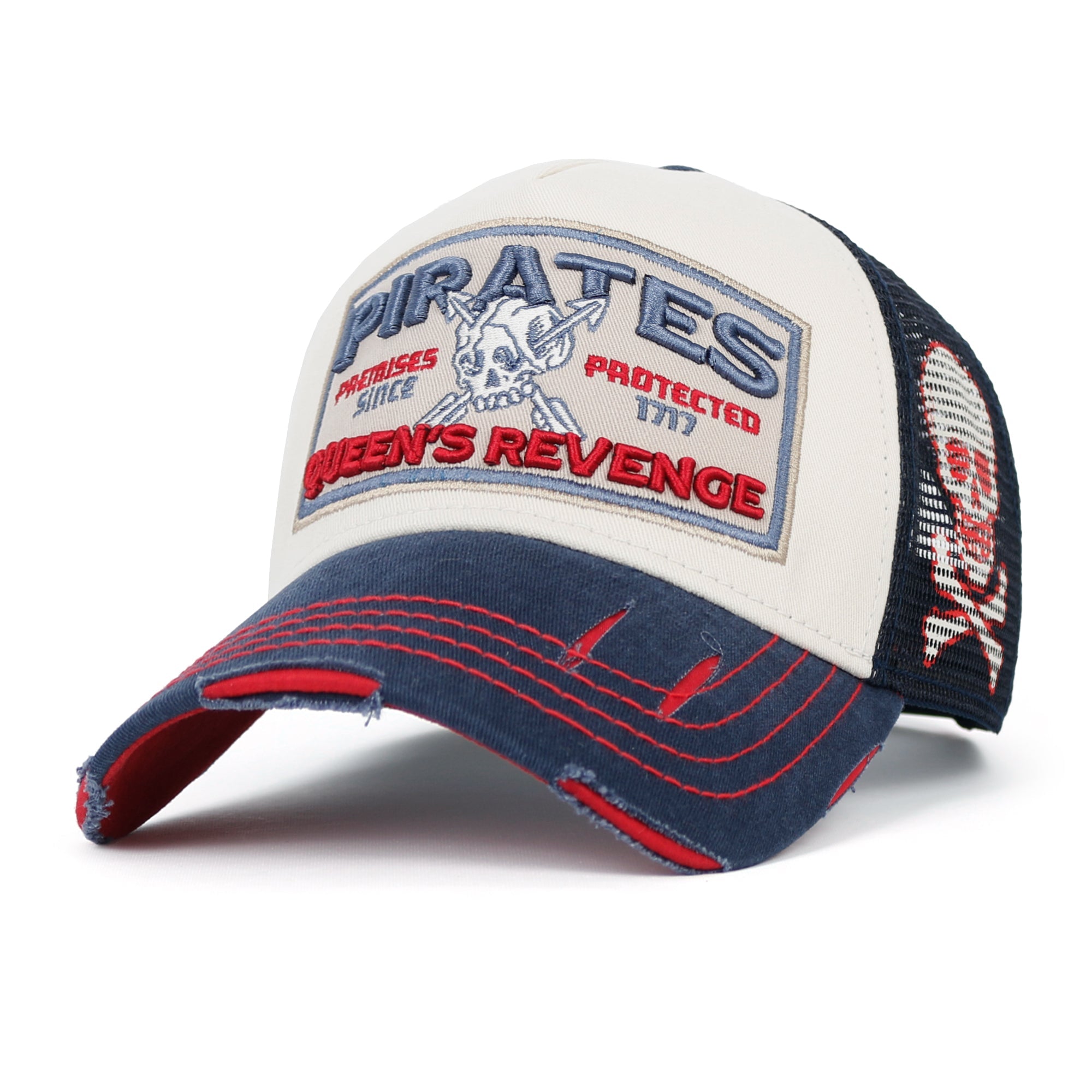 PREMIUM Pirate Embroidery Distressed Trucker Hat Casual Baseball Cap