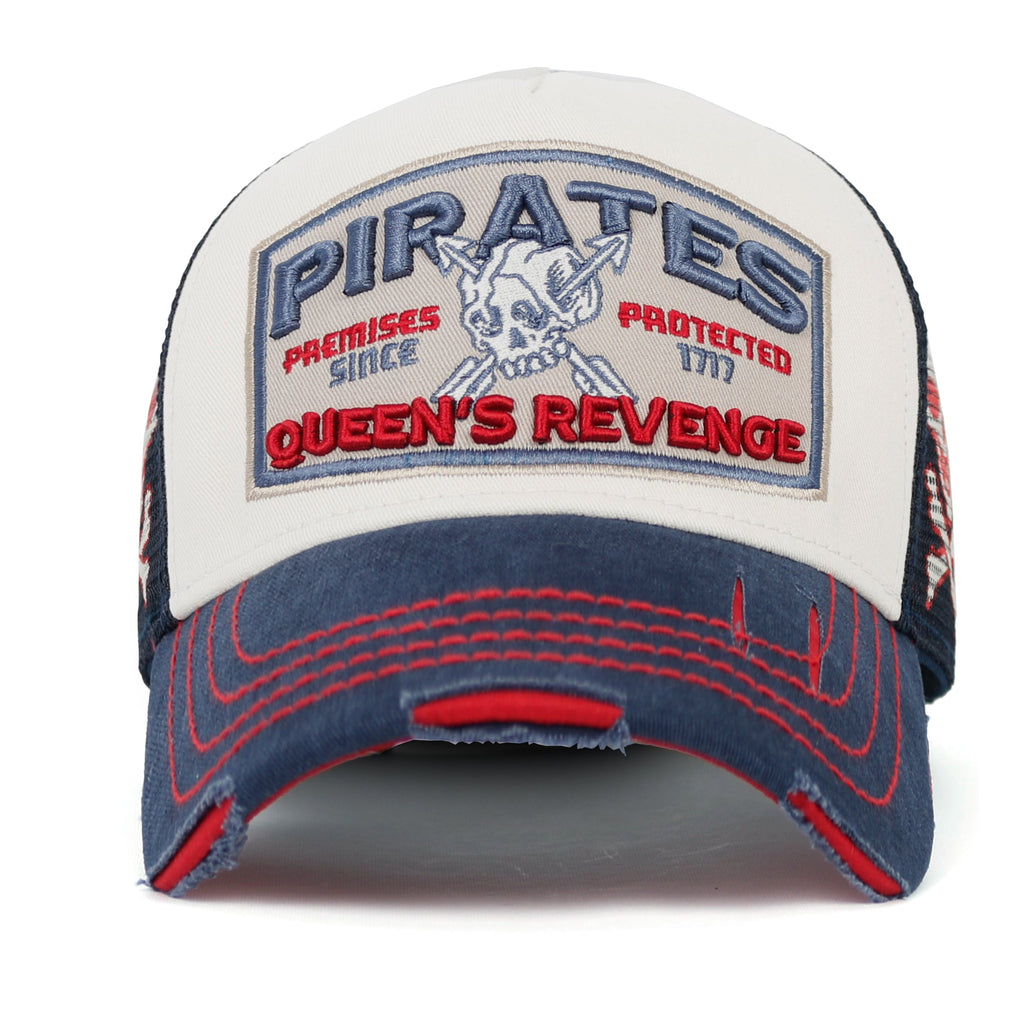 PREMIUM Pirate Embroidery Distressed Trucker Hat Casual Baseball Cap