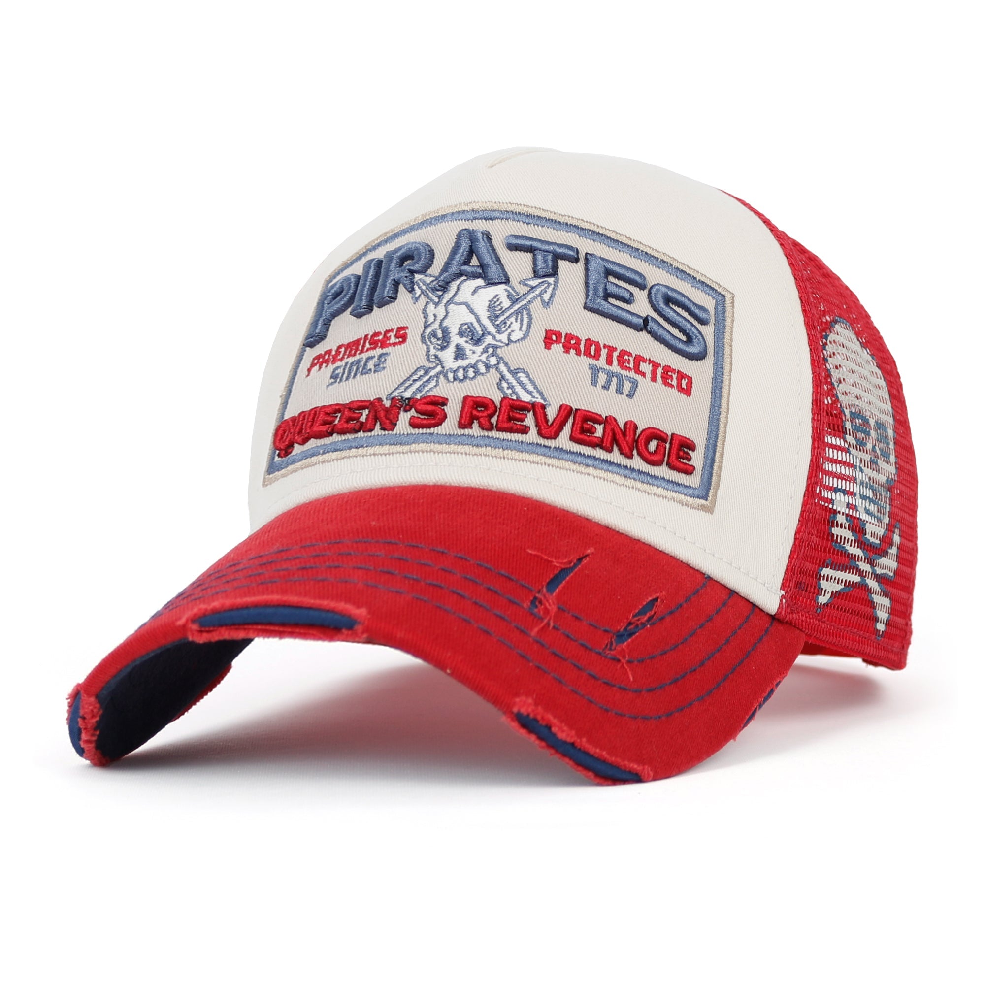 PREMIUM Pirate Embroidery Distressed Trucker Hat Casual Baseball Cap