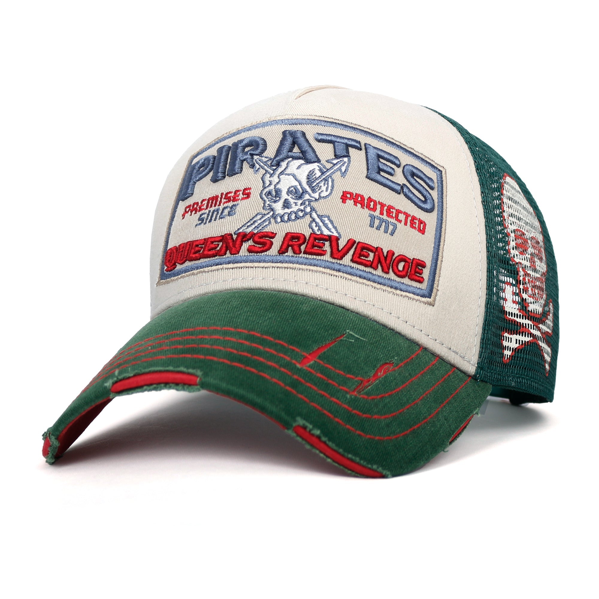 PREMIUM Pirate Embroidery Distressed Trucker Hat Casual Baseball Cap