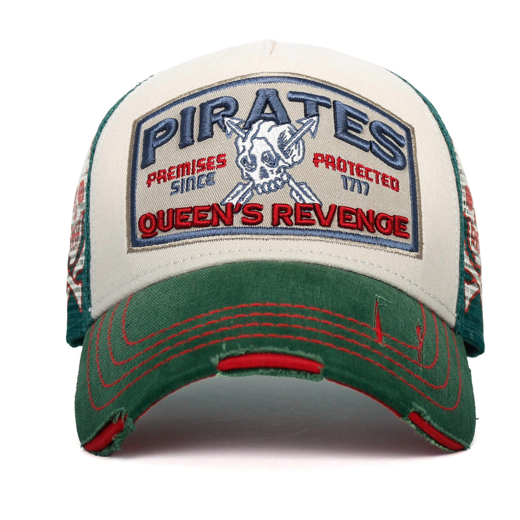 PREMIUM Pirate Embroidery Distressed Trucker Hat Casual Baseball Cap